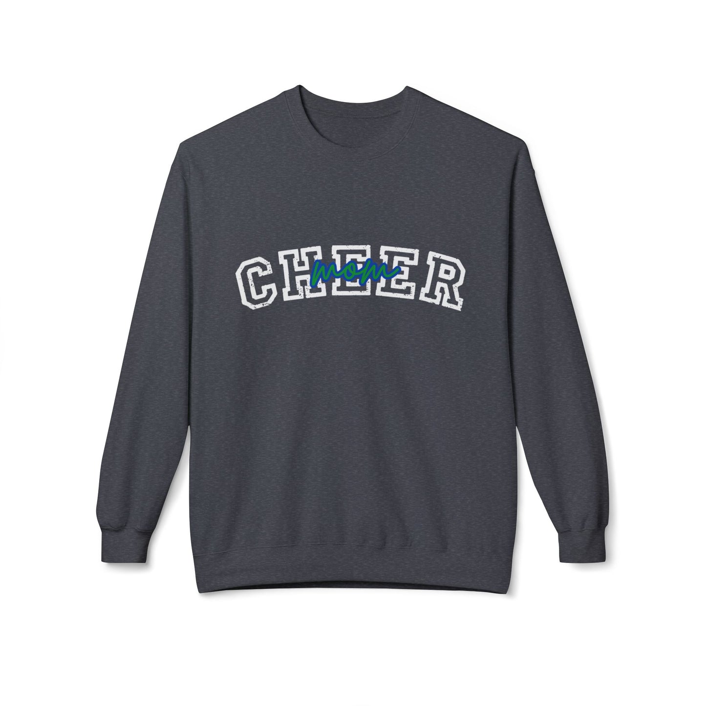 Cheer Mom blue and green Unisex Midweight Softstyle Fleece Crewneck Sweatshirt