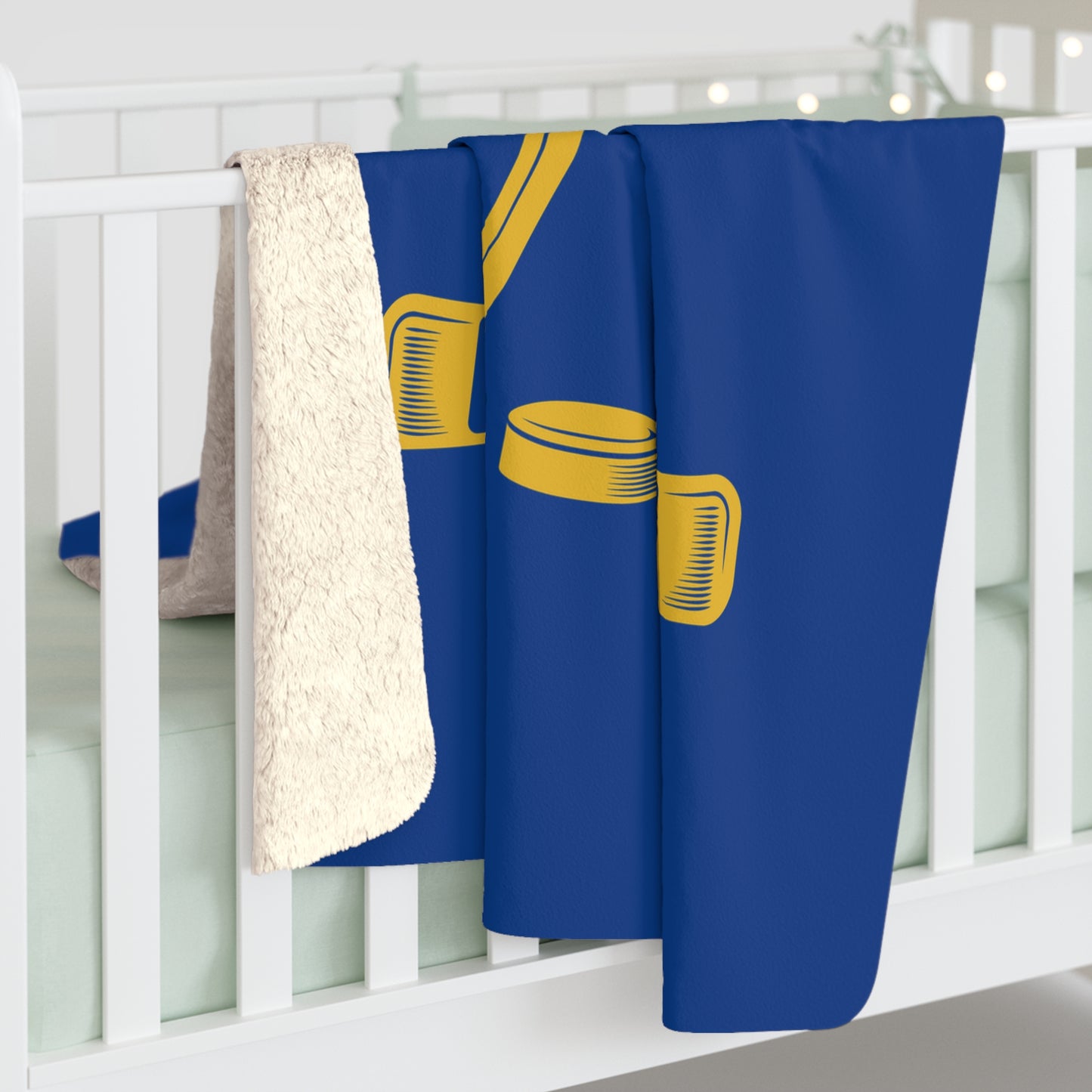 Hockey Mom Sherpa Fleece Blanket Yellow and Blue