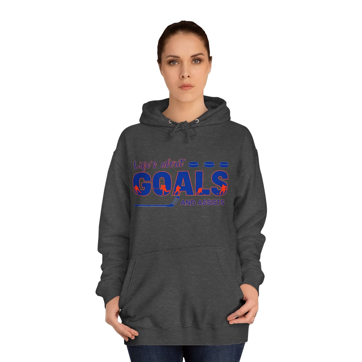 Goals and Assists Unisex College Hoodie Blue and Orange