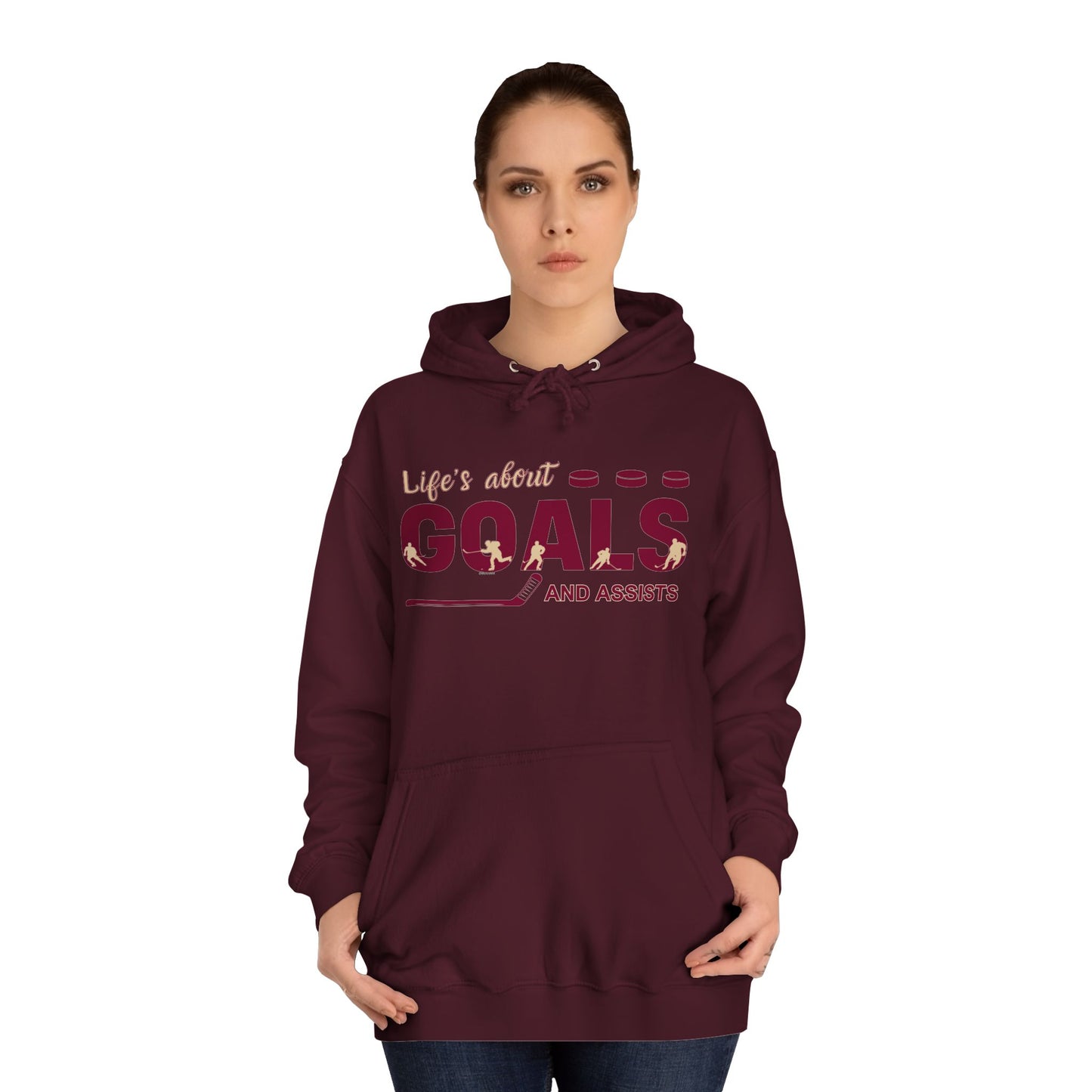Goals and Assists Unisex College Hoodie Maroon