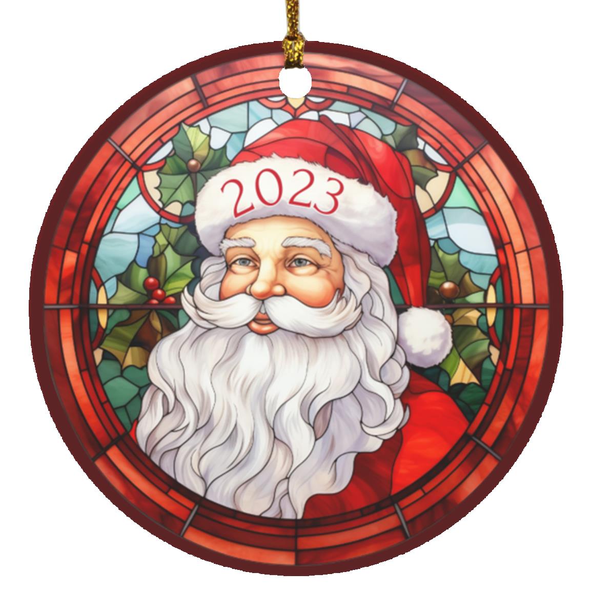 Stained Glass Santa Ornament - Dark Red