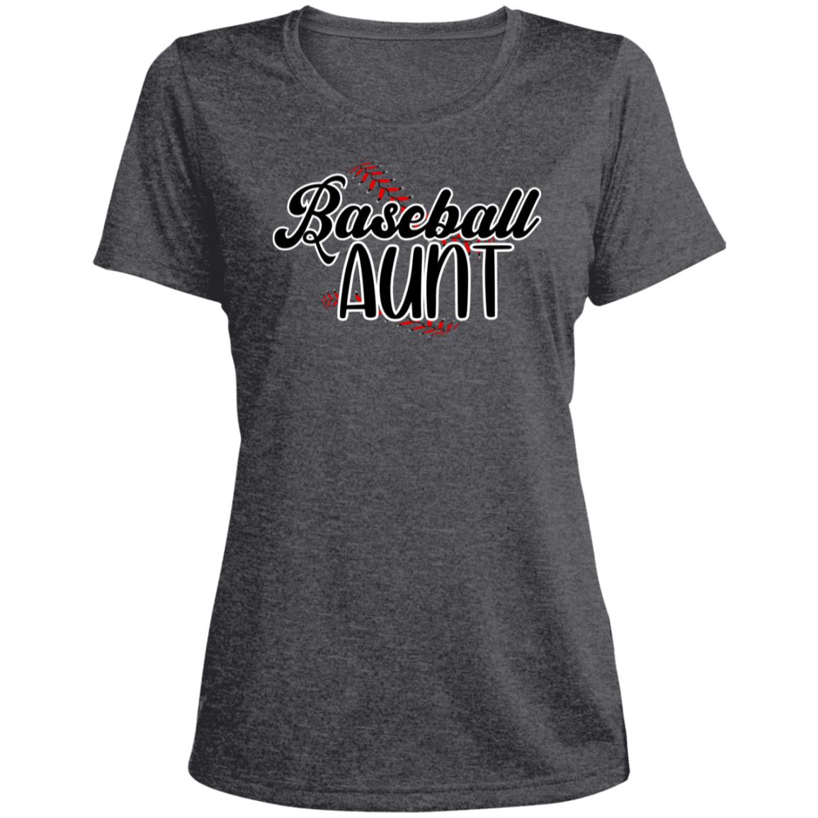Baseball Aunt LST360 Ladies' Heather Scoop Neck Performance Tee