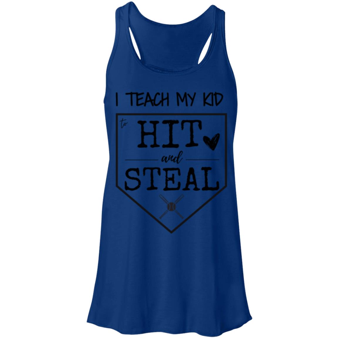 I teach my kid to hit and steal black B8800 Flowy Racerback Tank
