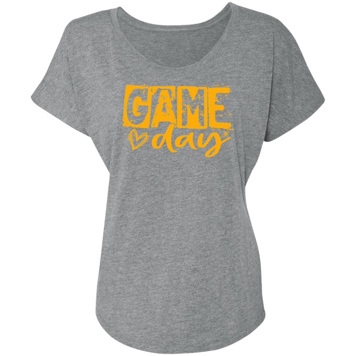 Game Day Grunge Yellow NL6760 Ladies' Triblend Dolman Sleeve