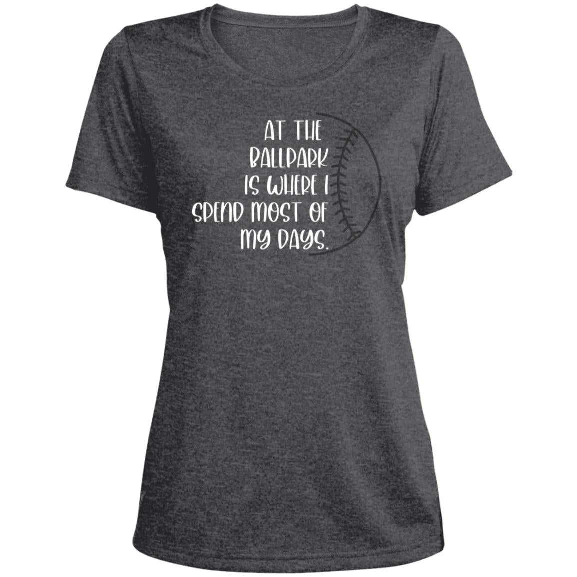 At the ballpark . . . LST360 Ladies' Heather Scoop Neck Performance Tee