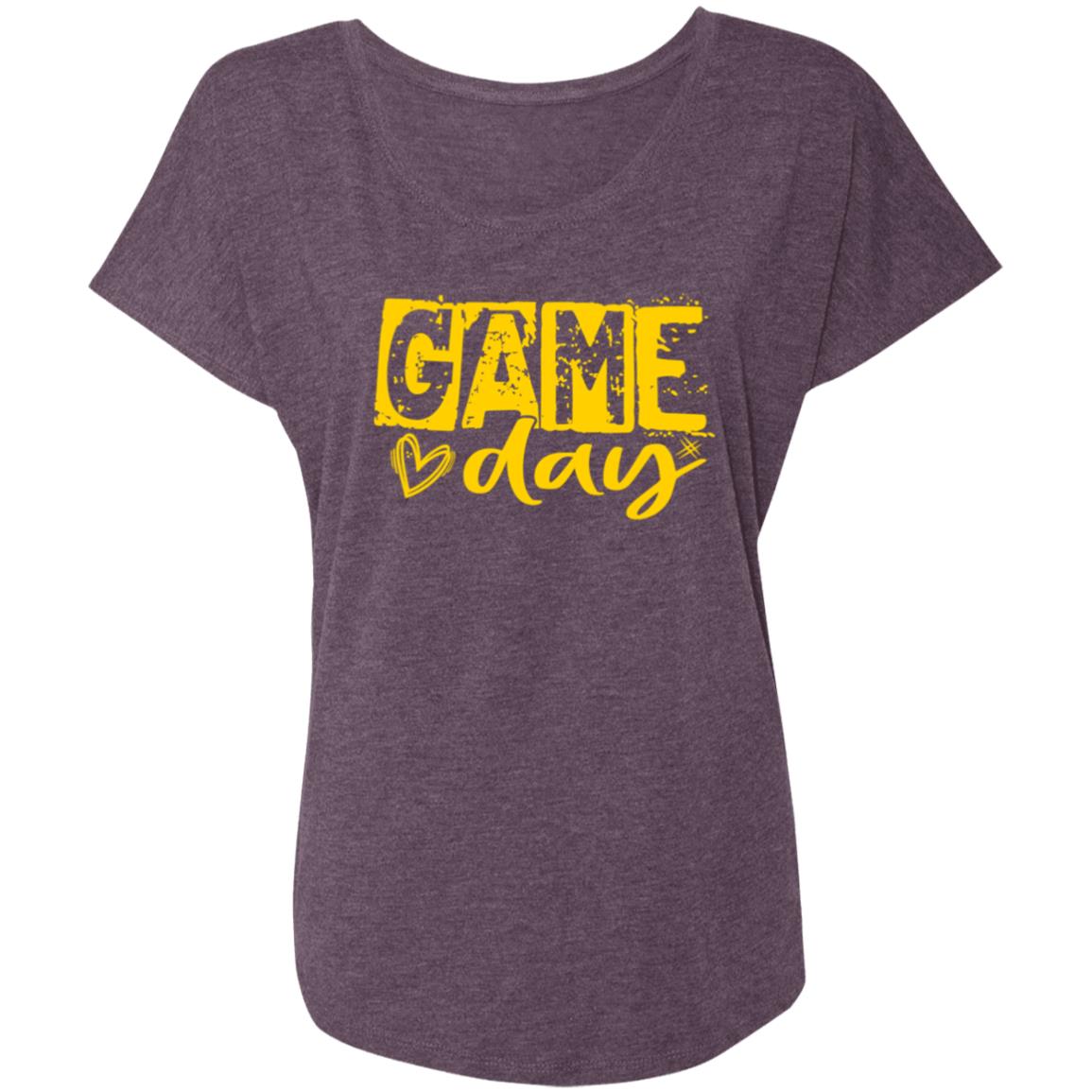 Game Day Grunge Yellow NL6760 Ladies' Triblend Dolman Sleeve