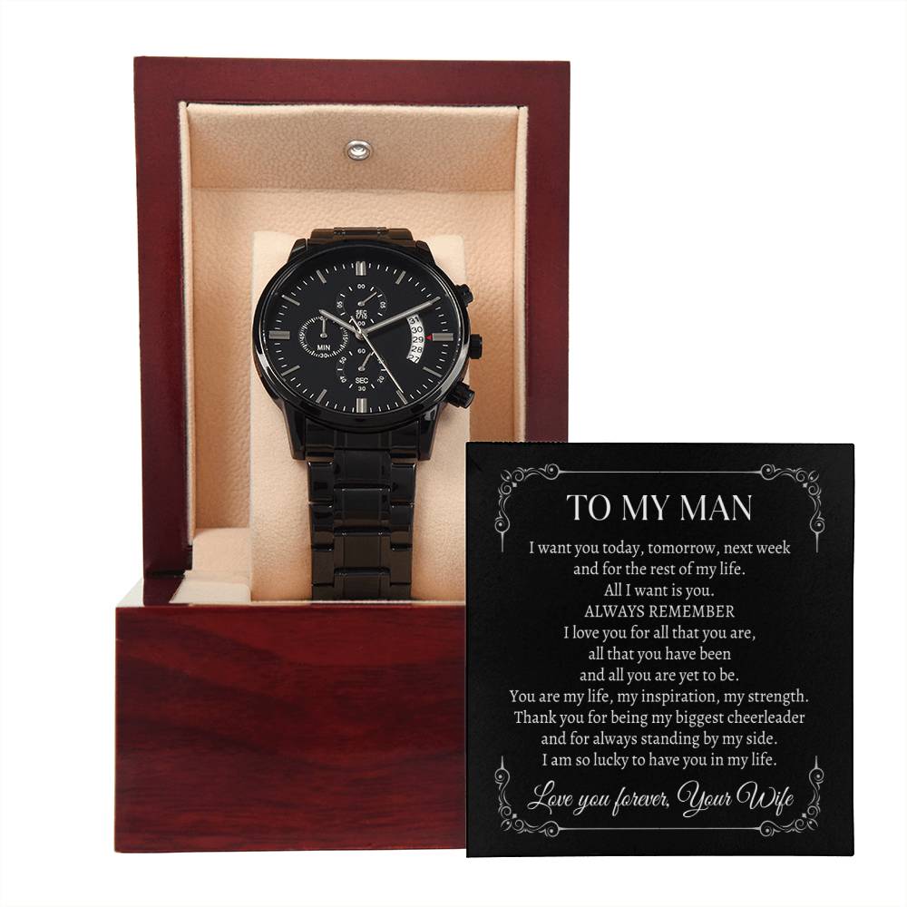To My Man Black Chronograph Watch