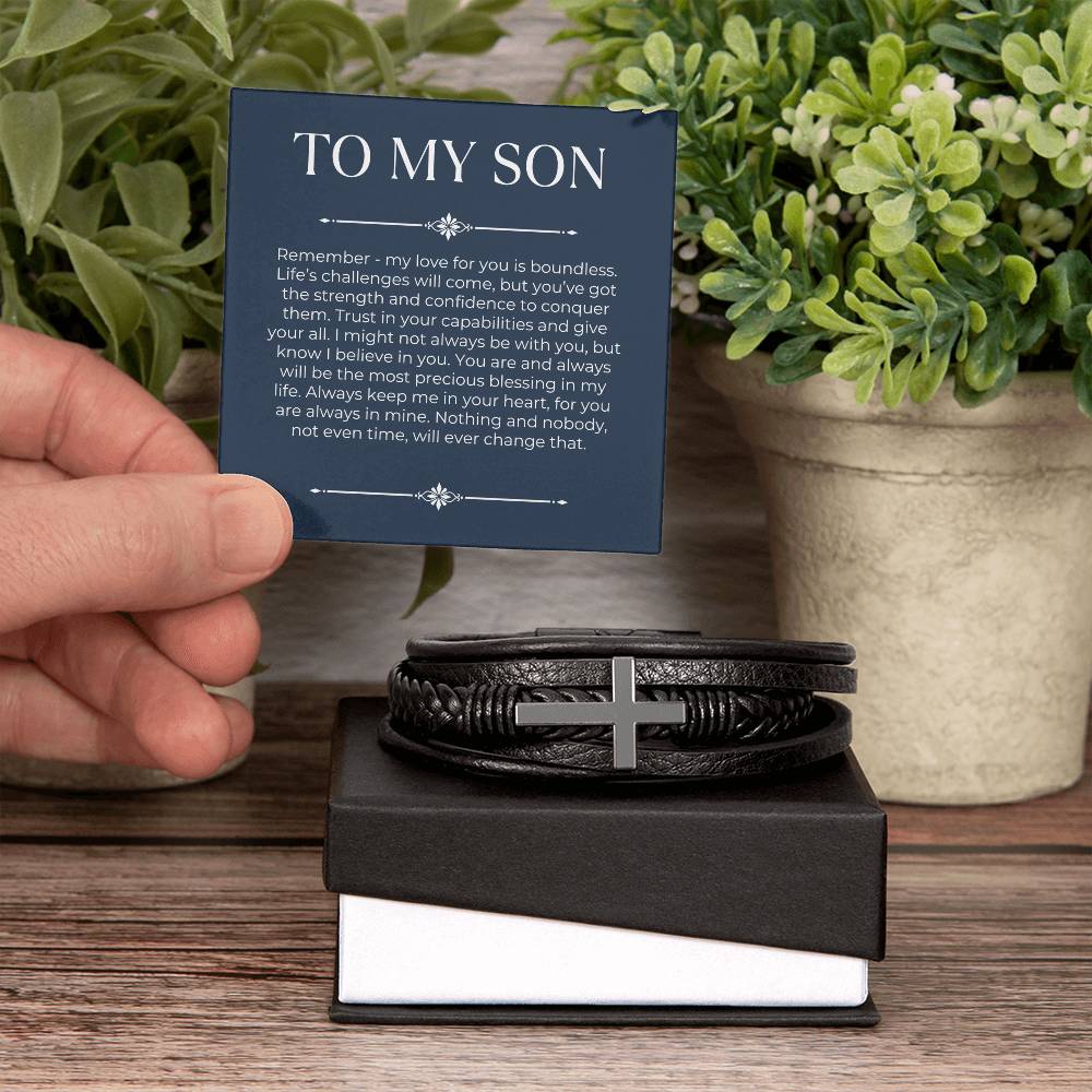 Men's Layered Leather Cross Bracelet