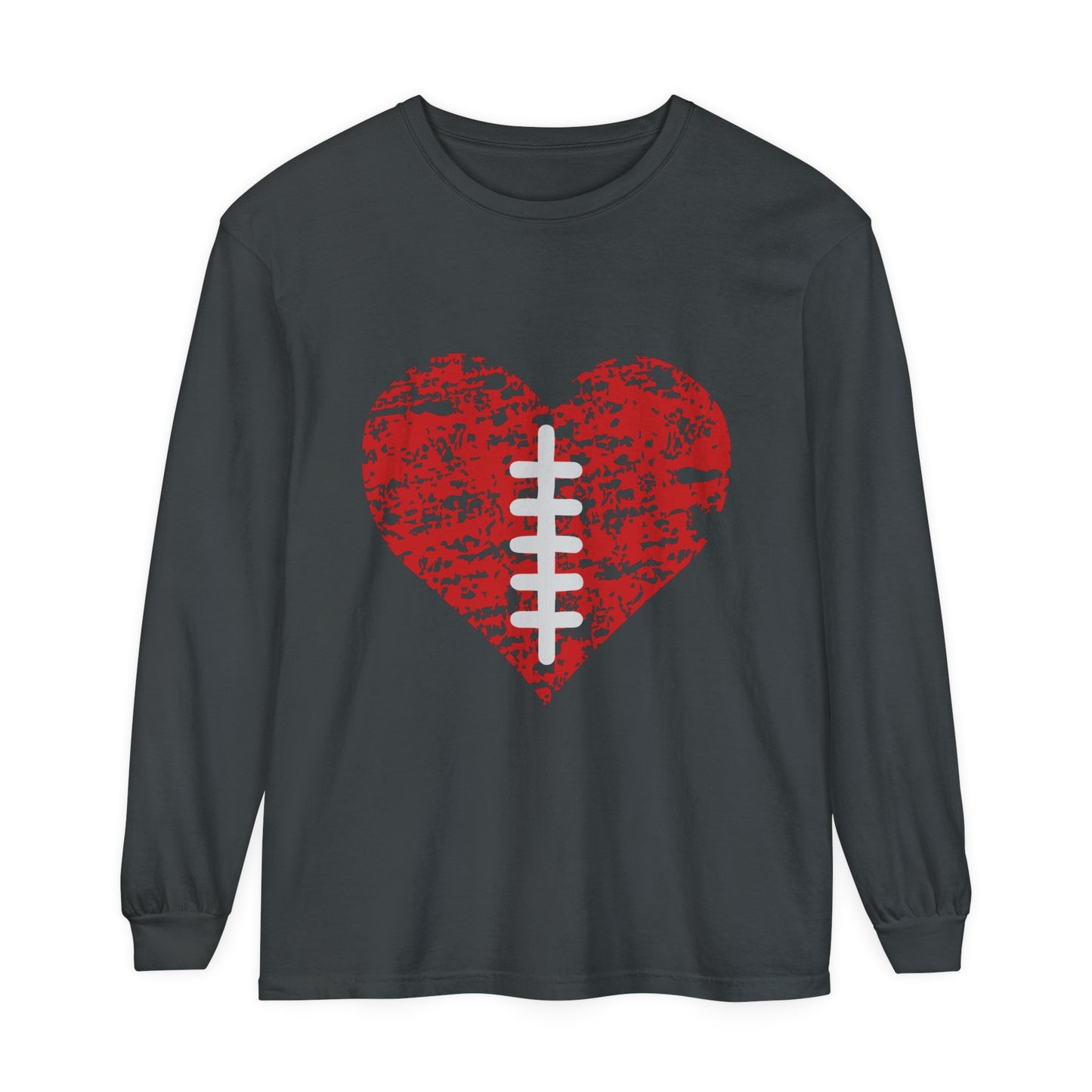 Football Heart with Laces Unisex Garment-dyed Long Sleeve T-Shirt