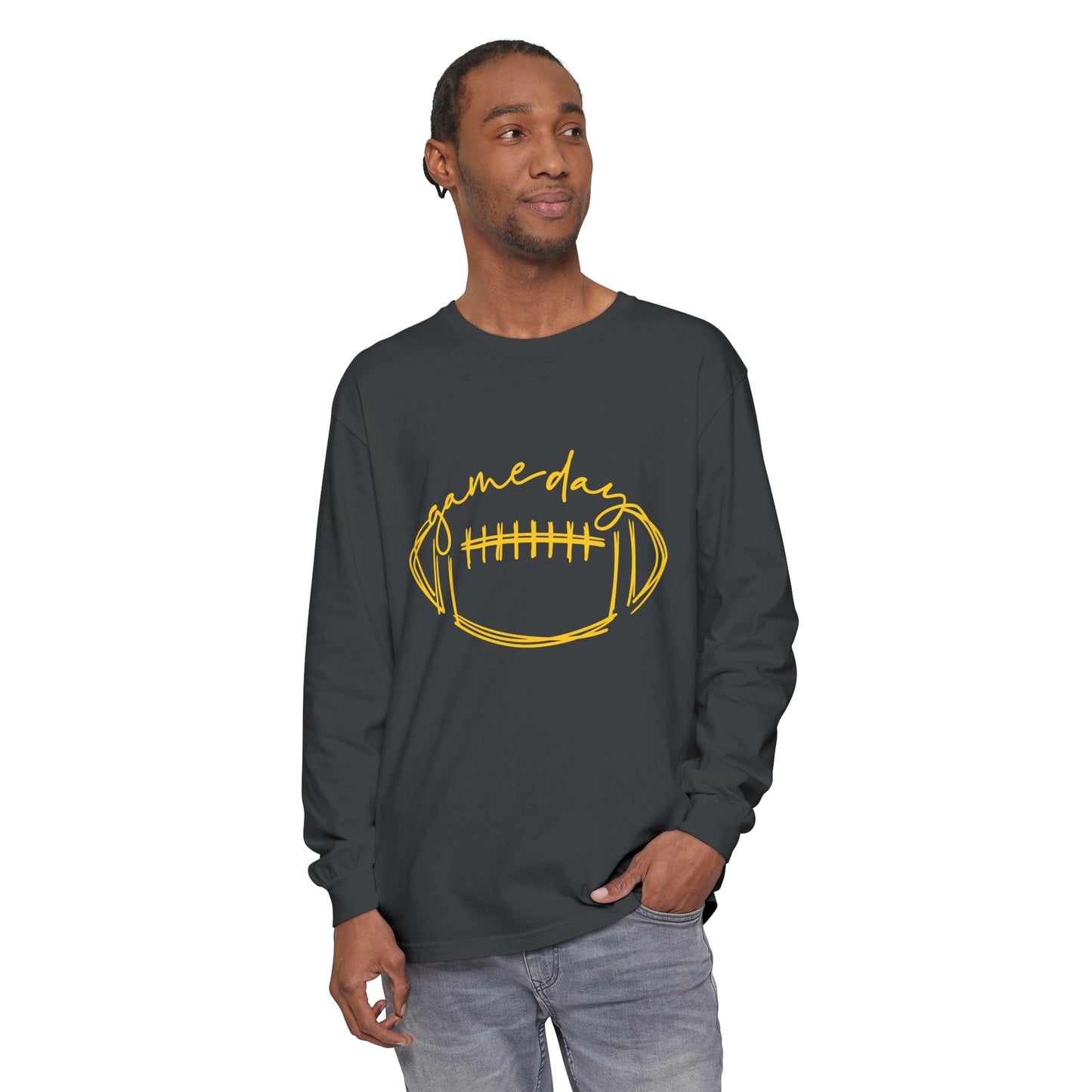 Game Day Football Yellow Unisex Garment-dyed Long Sleeve T-Shirt