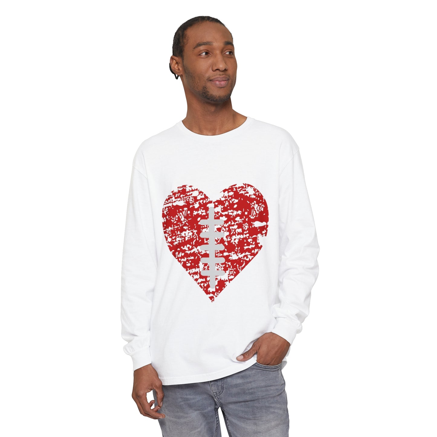 Football Heart with Laces Unisex Garment-dyed Long Sleeve T-Shirt