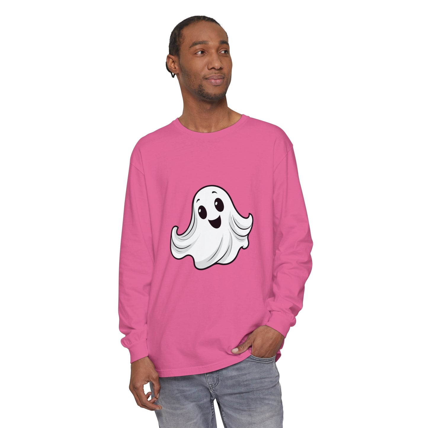 Cute Ghost Unisex Garment-dyed Long Sleeve T-Shirt