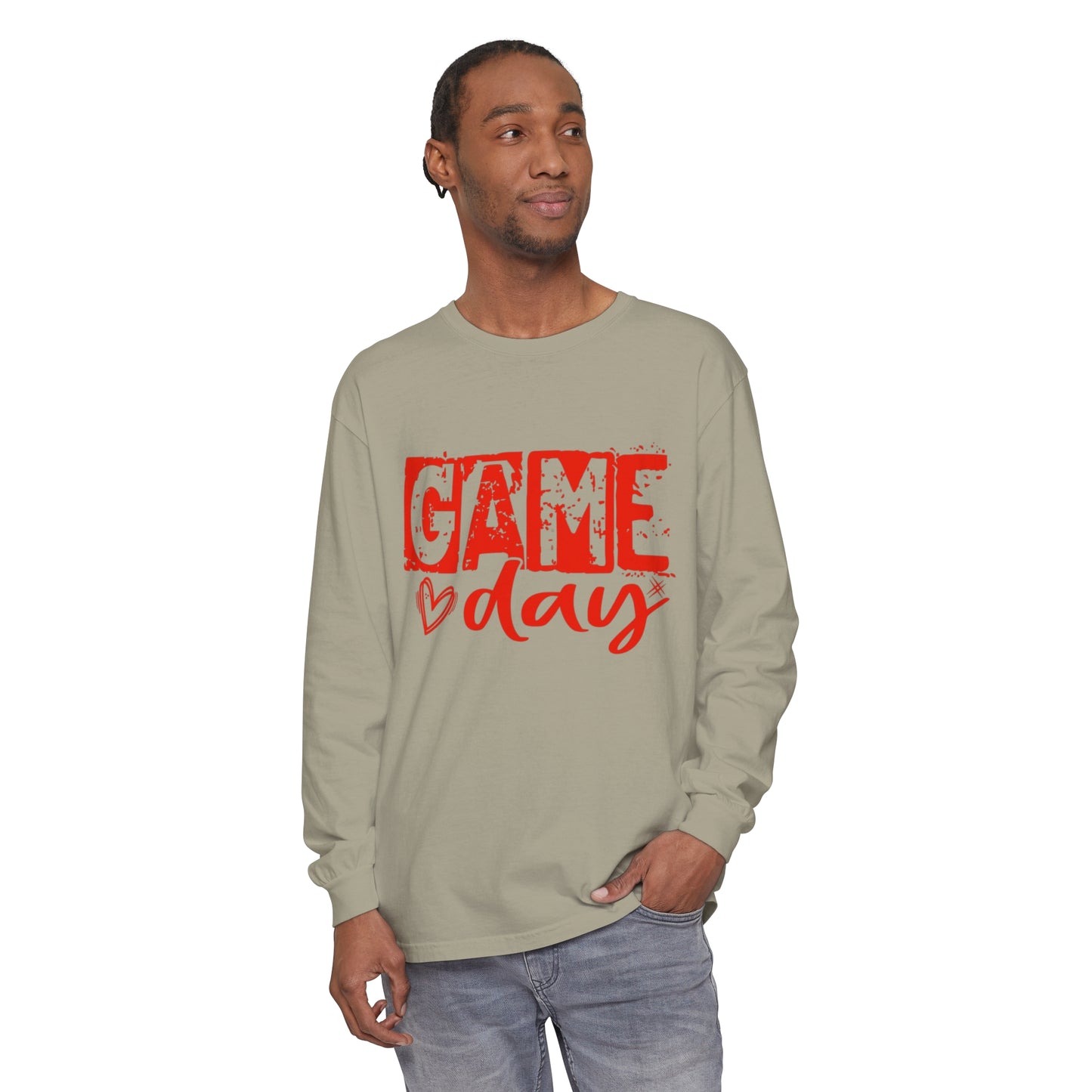 Game Day Grunge Red Unisex Garment-dyed Long Sleeve T-Shirt