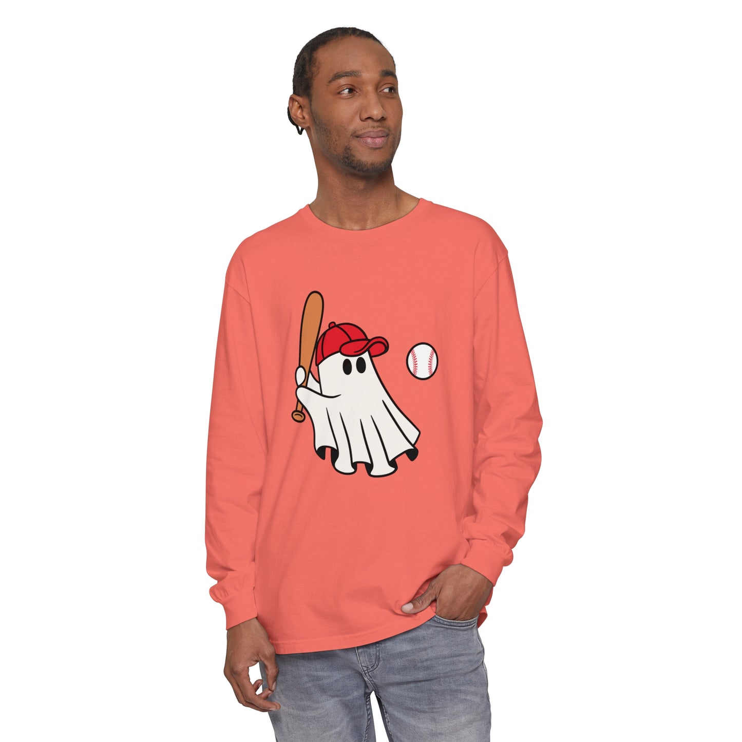 Baseball Ghost Unisex Garment-dyed Long Sleeve T-Shirt