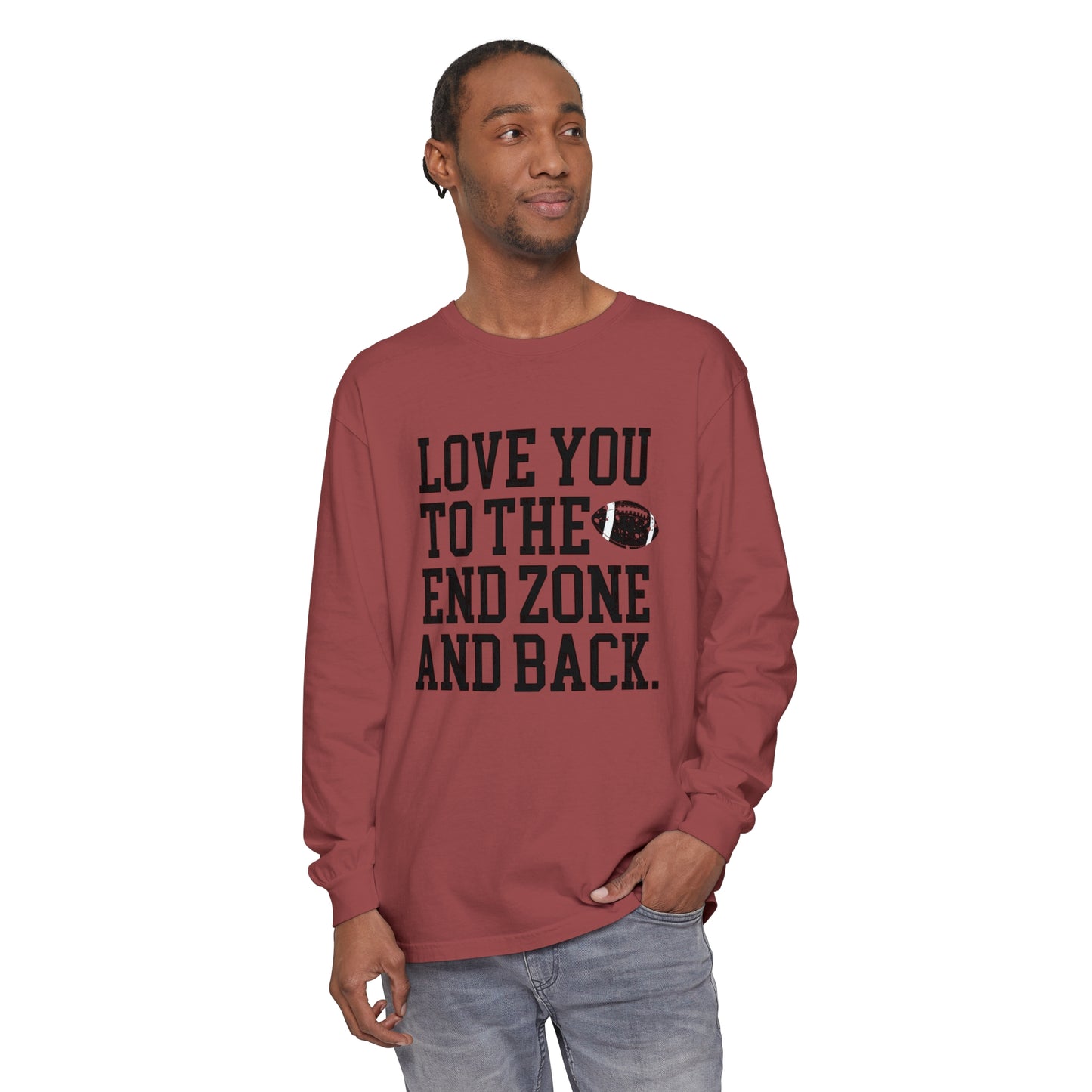Love you to the End Zone Unisex Garment-dyed Long Sleeve T-Shirt