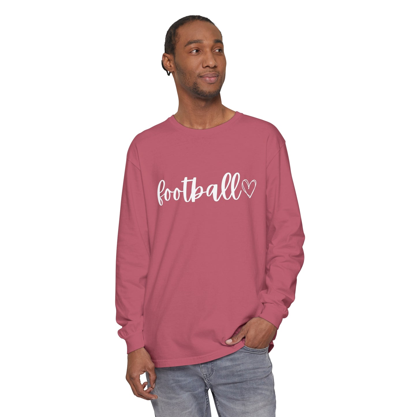 Football heart Unisex Garment-dyed Long Sleeve T-Shirt