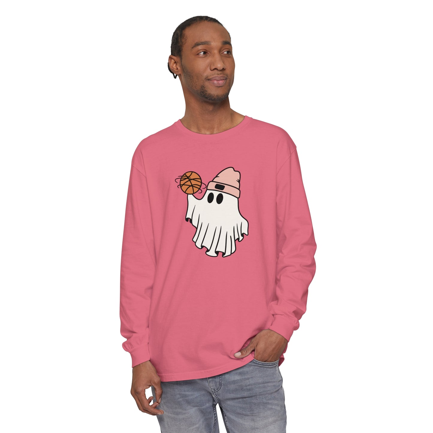 Basketball Ghost Unisex Garment-dyed Long Sleeve T-Shirt