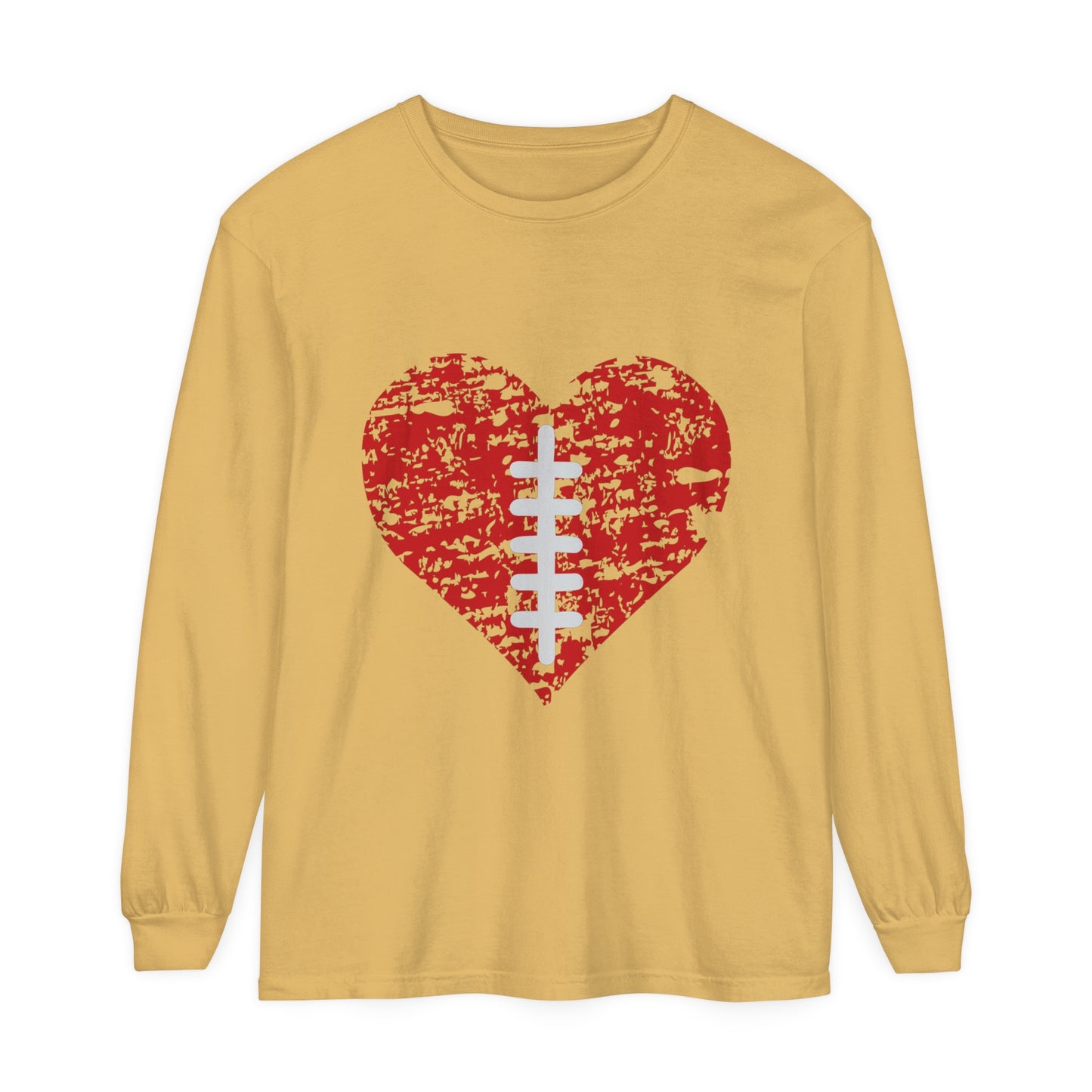 Football Heart with Laces Unisex Garment-dyed Long Sleeve T-Shirt