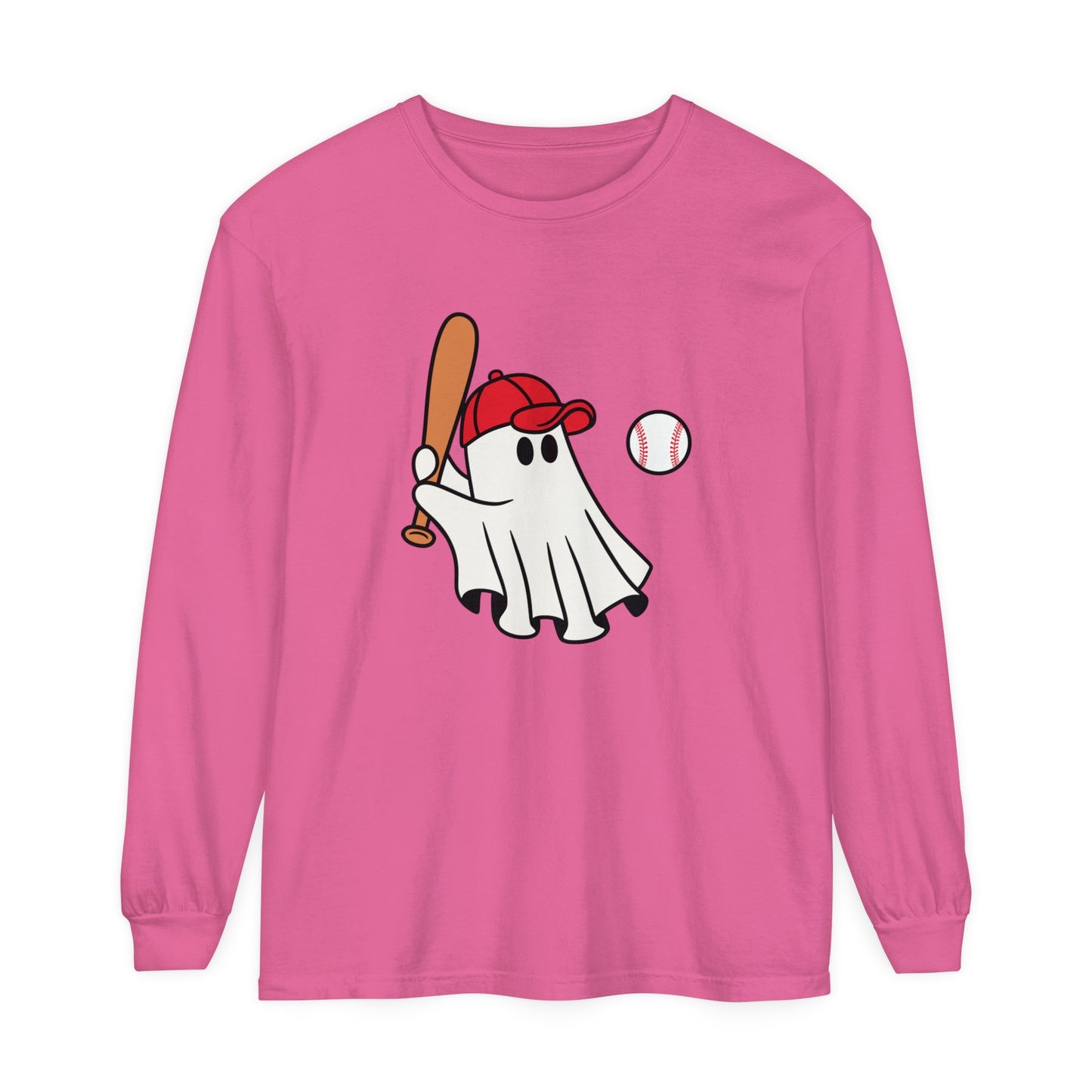 Baseball Ghost Unisex Garment-dyed Long Sleeve T-Shirt