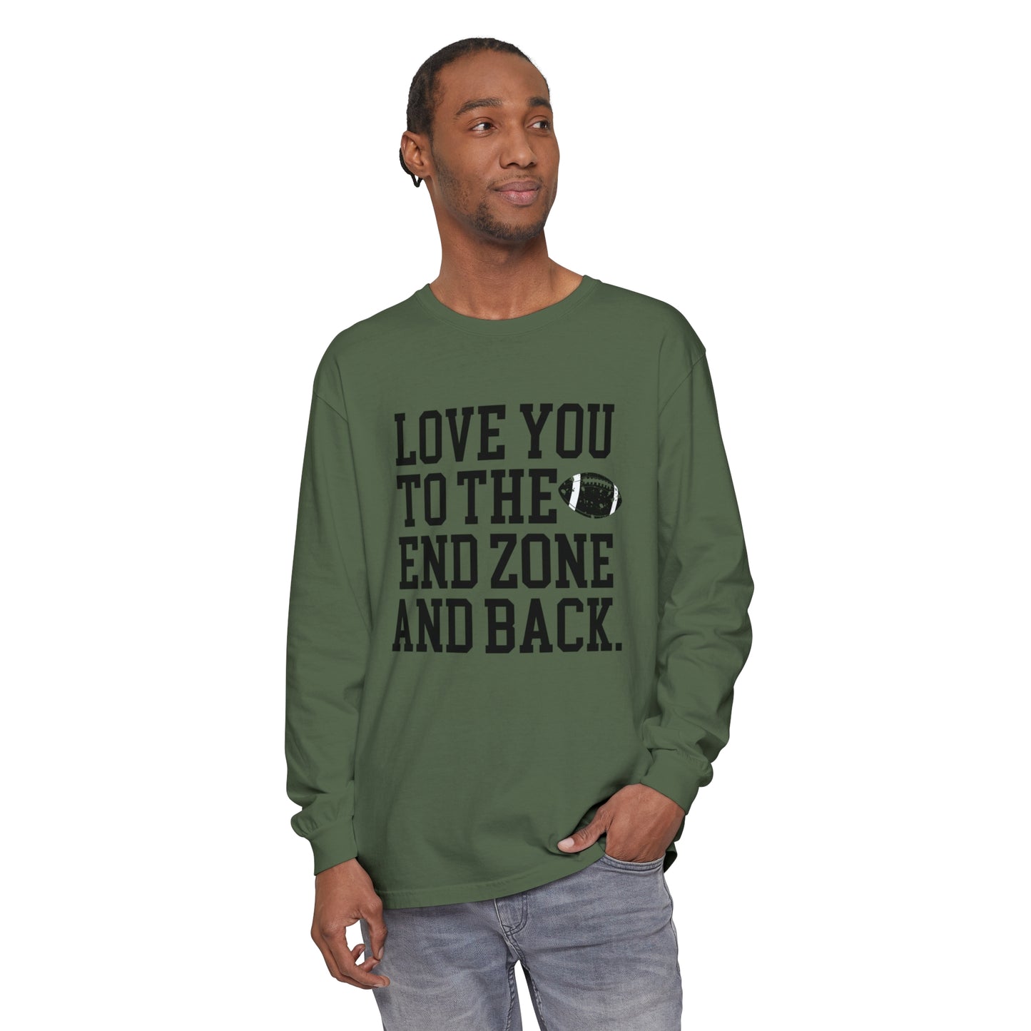Love you to the End Zone Unisex Garment-dyed Long Sleeve T-Shirt