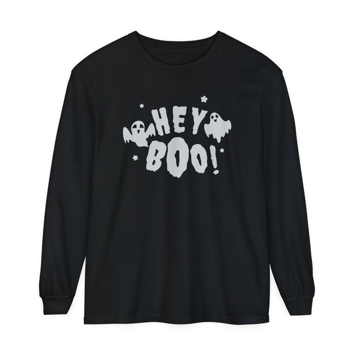 Hey Boo Unisex Garment-dyed Long Sleeve T-Shirt