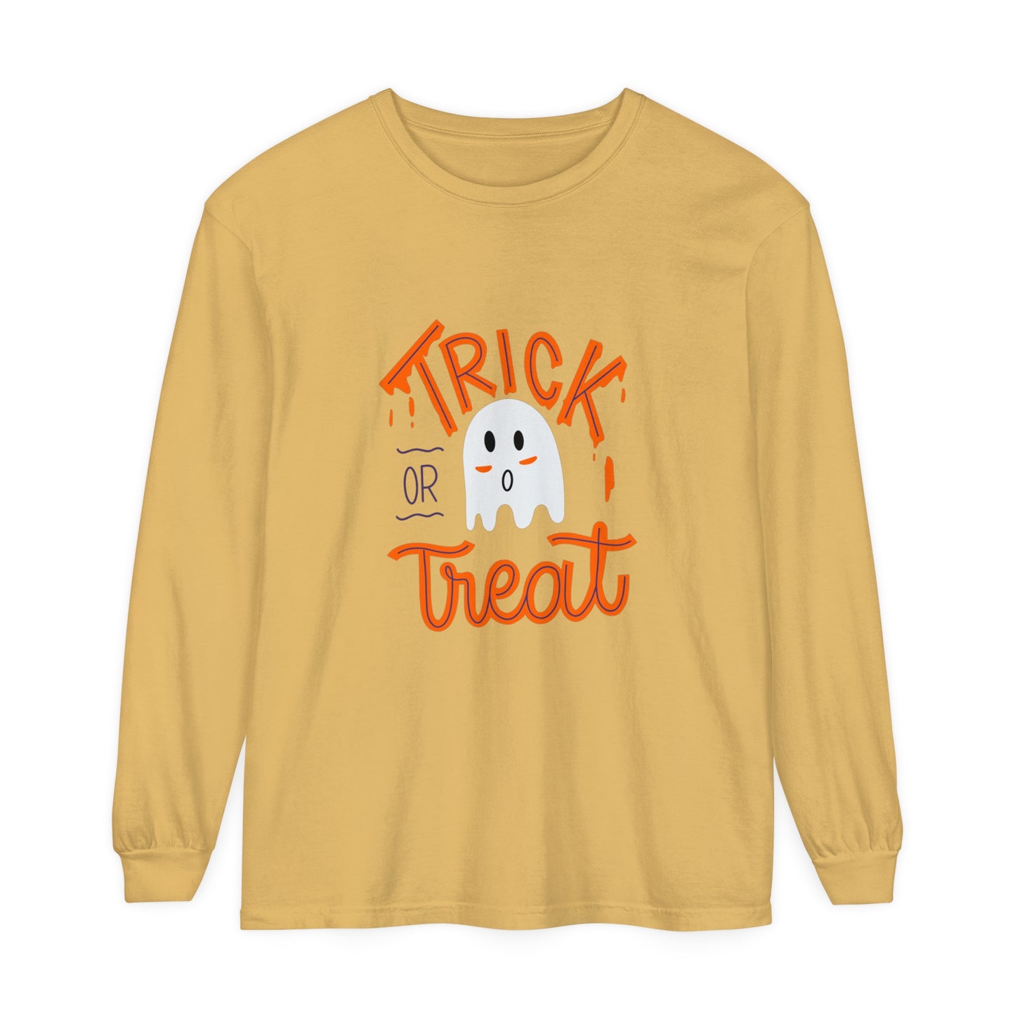 Tick or Treat Ghost Unisex Garment-dyed Long Sleeve T-Shirt