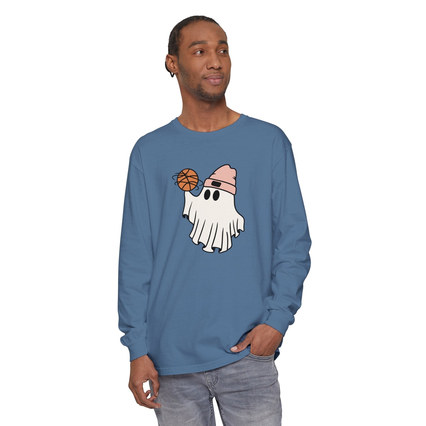 Basketball Ghost Unisex Garment-dyed Long Sleeve T-Shirt