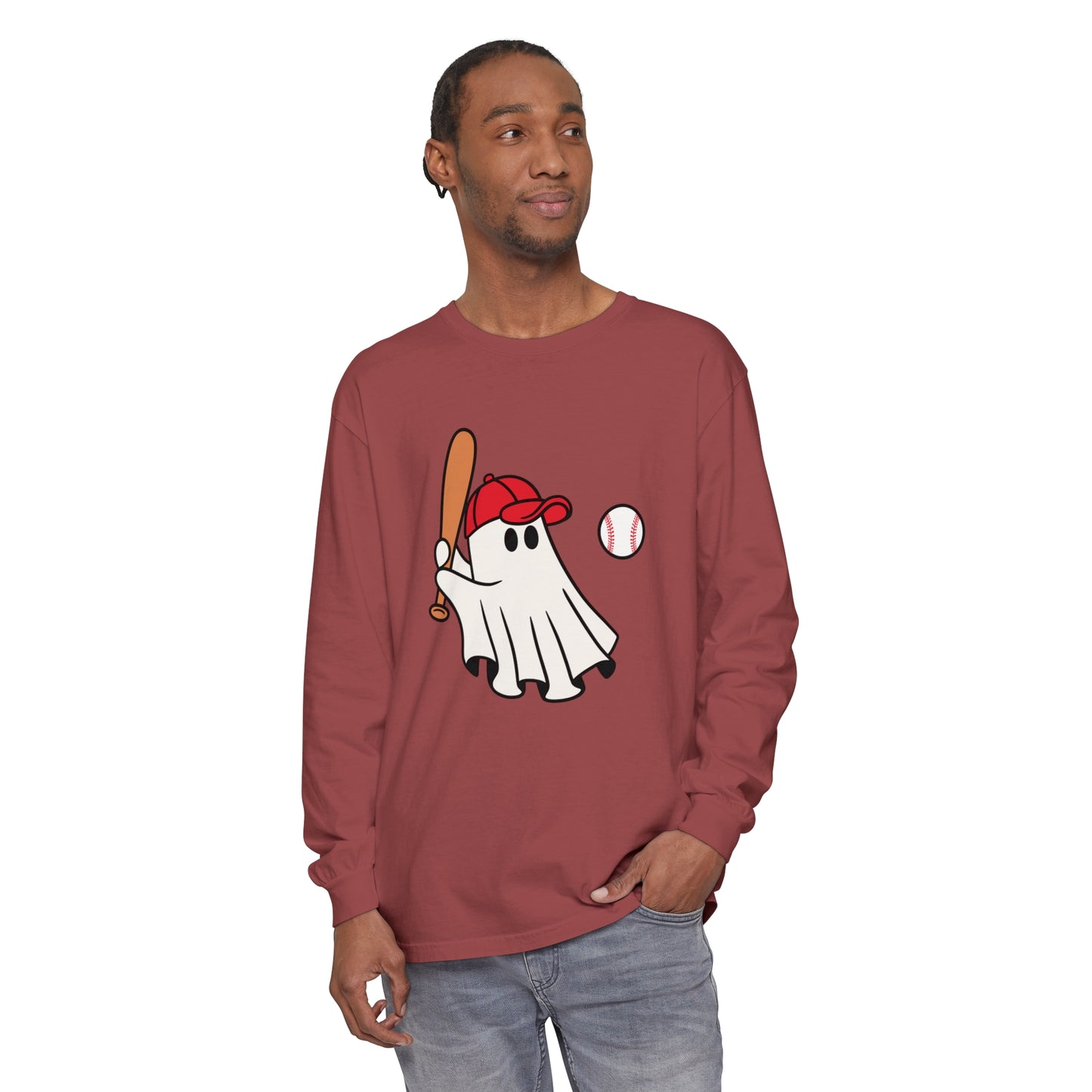 Baseball Ghost Unisex Garment-dyed Long Sleeve T-Shirt