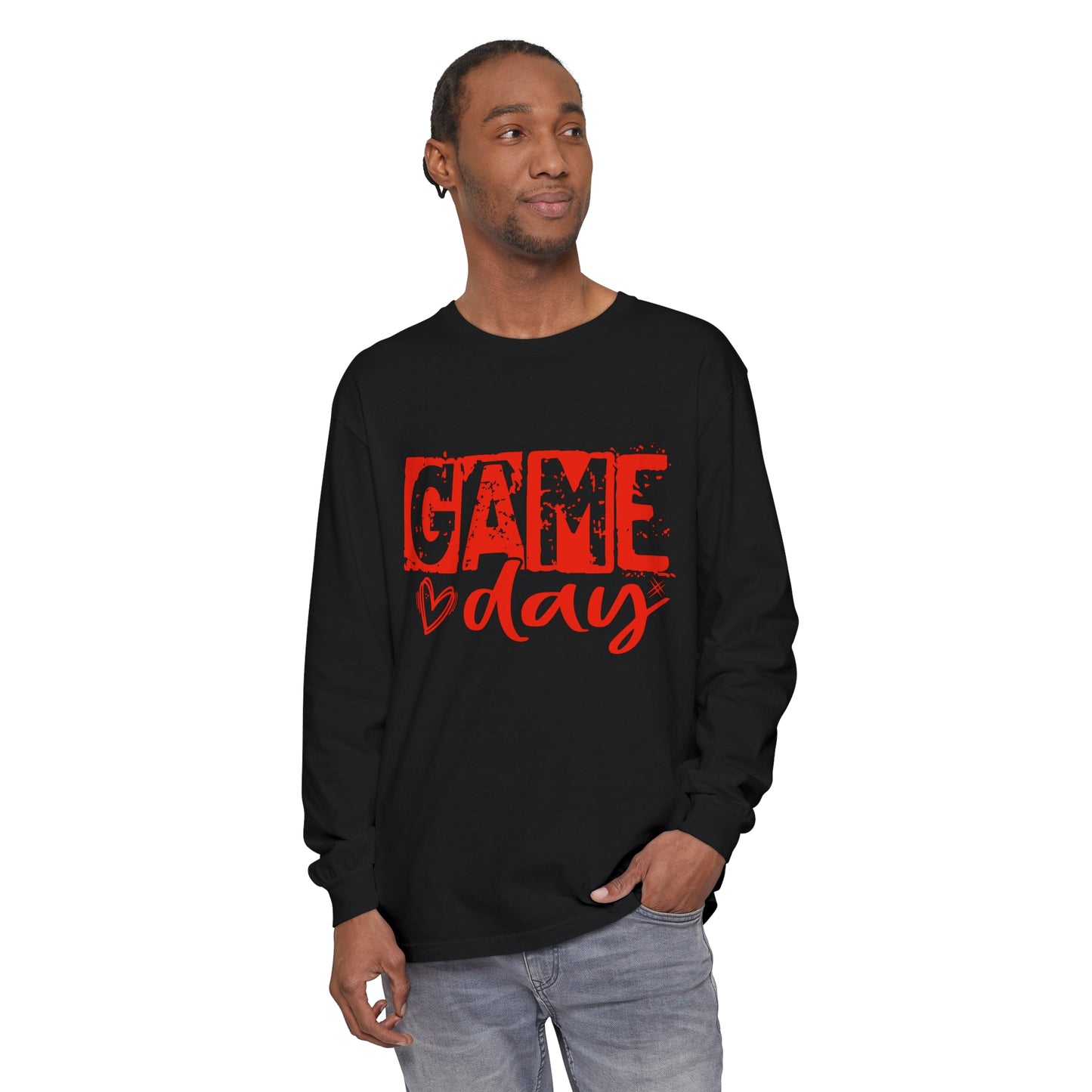 Game Day Grunge Red Unisex Garment-dyed Long Sleeve T-Shirt