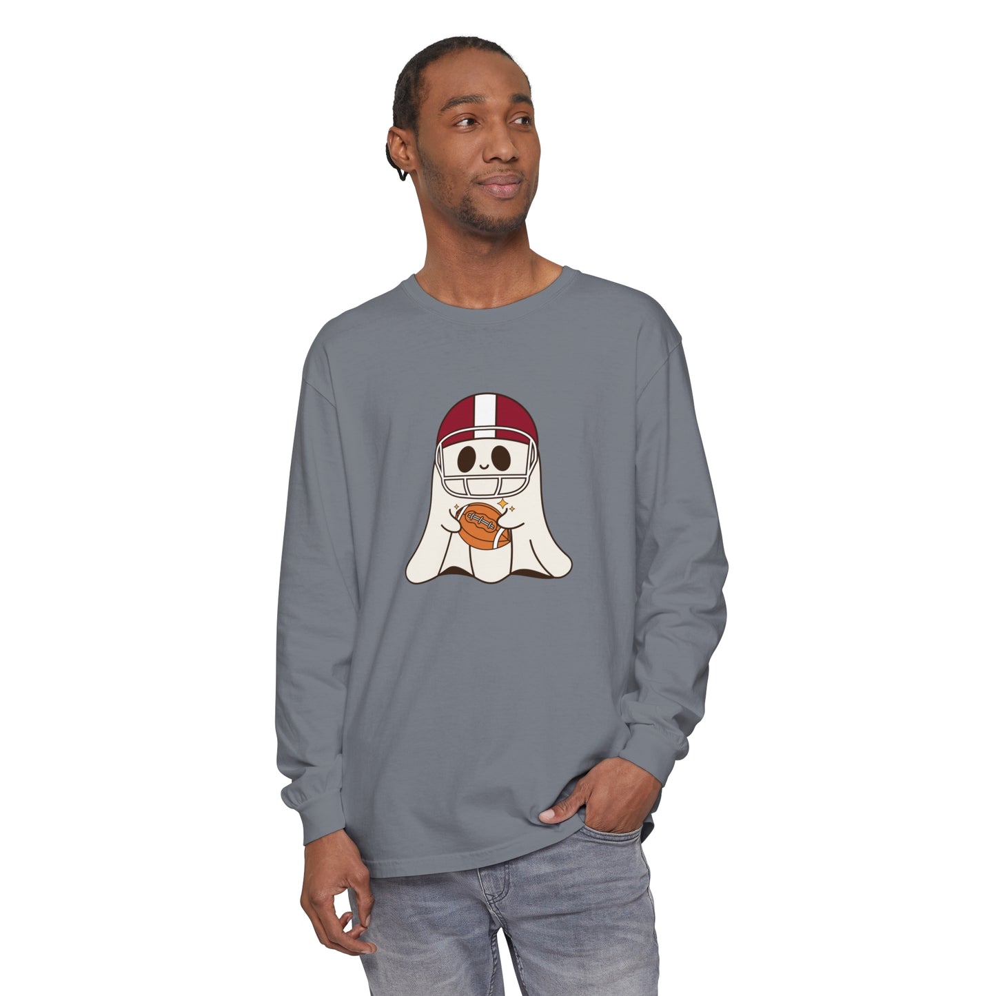 Football Ghost Unisex Garment-dyed Long Sleeve T-Shirt