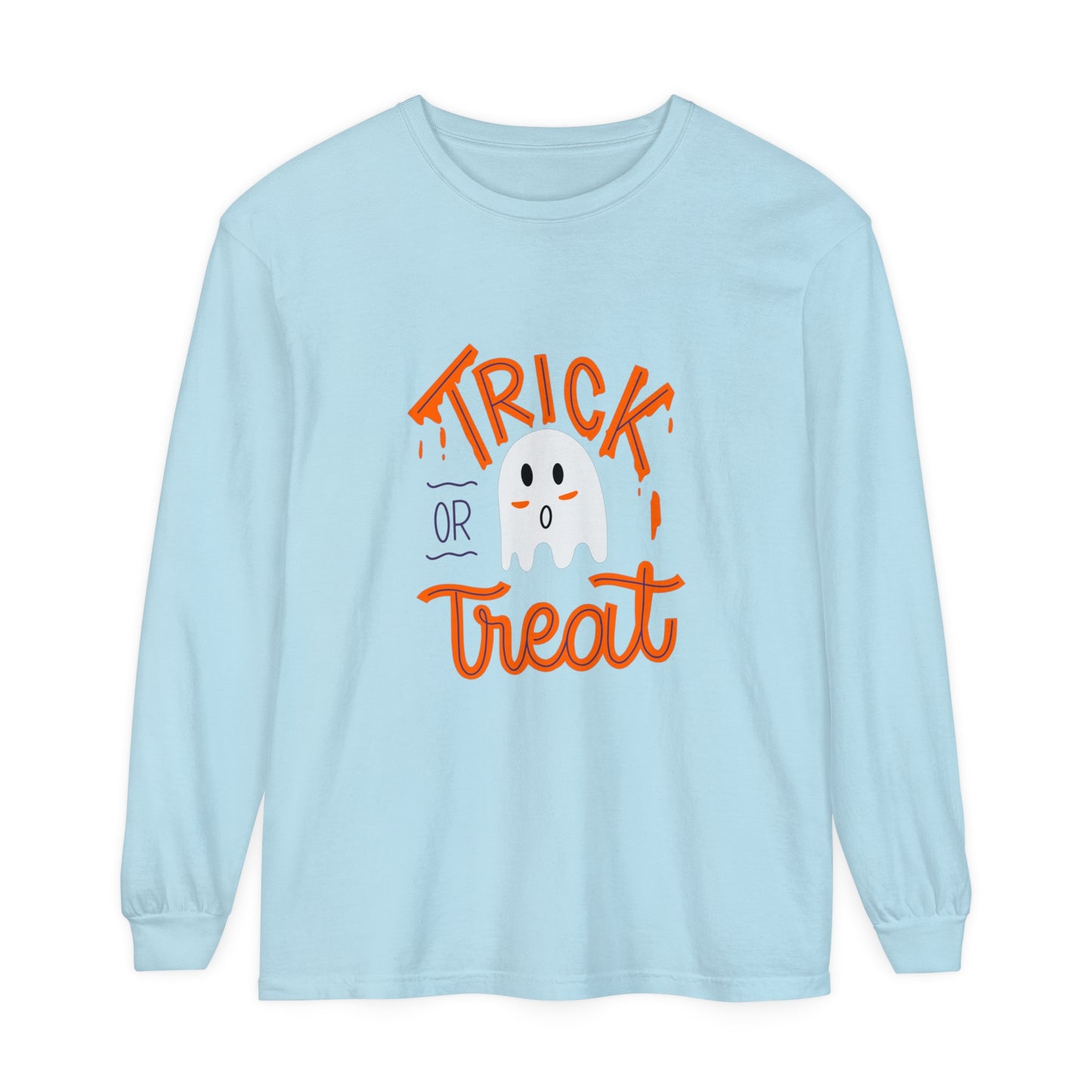 Tick or Treat Ghost Unisex Garment-dyed Long Sleeve T-Shirt