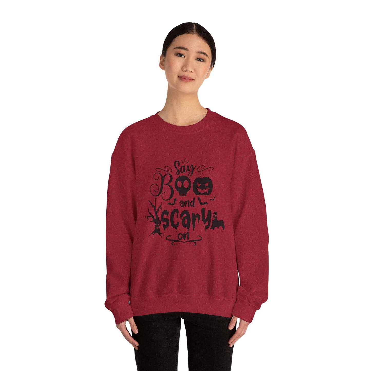 Say Boo and Scare On Unisex Heavy Blend™ Crewneck Sweatshirt