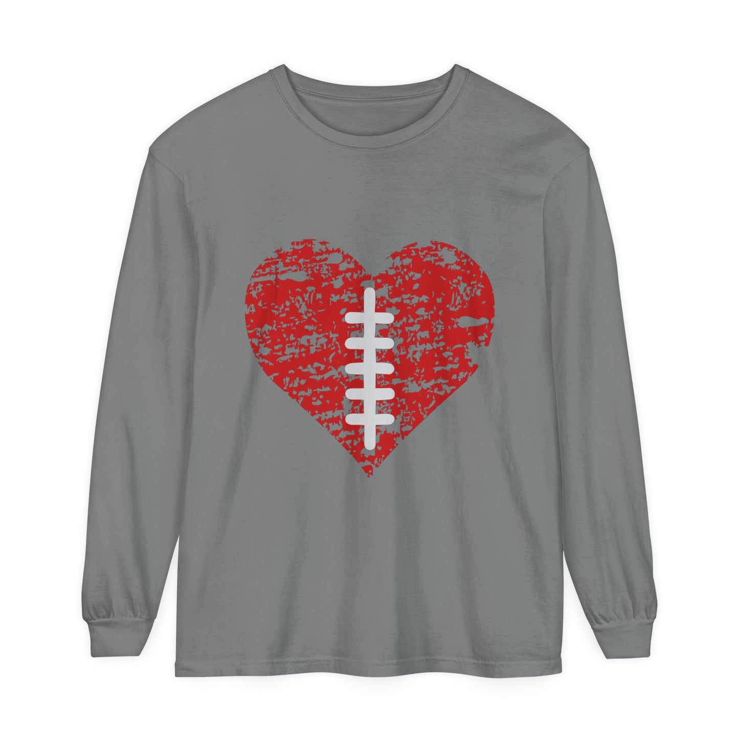 Football Heart with Laces Unisex Garment-dyed Long Sleeve T-Shirt