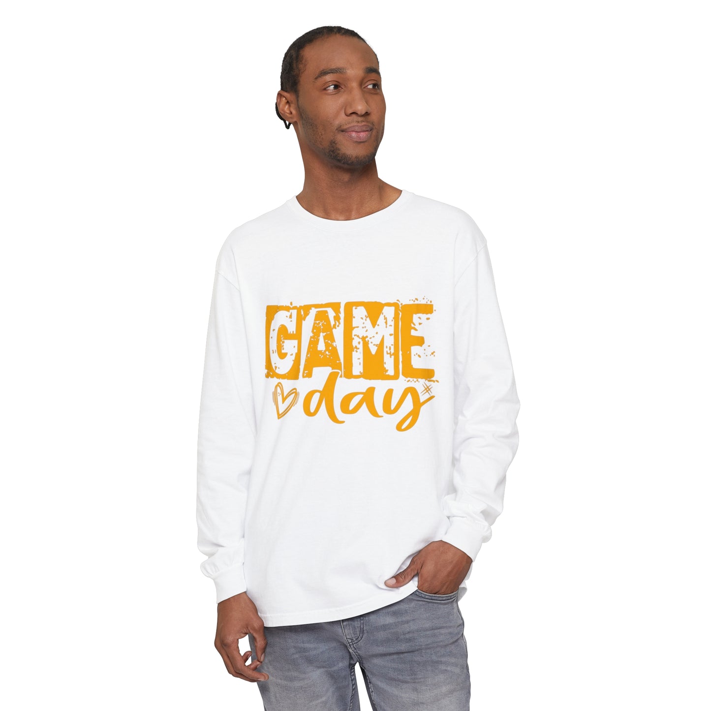 Game Day Grunge Yellow Unisex Garment-dyed Long Sleeve T-Shirt