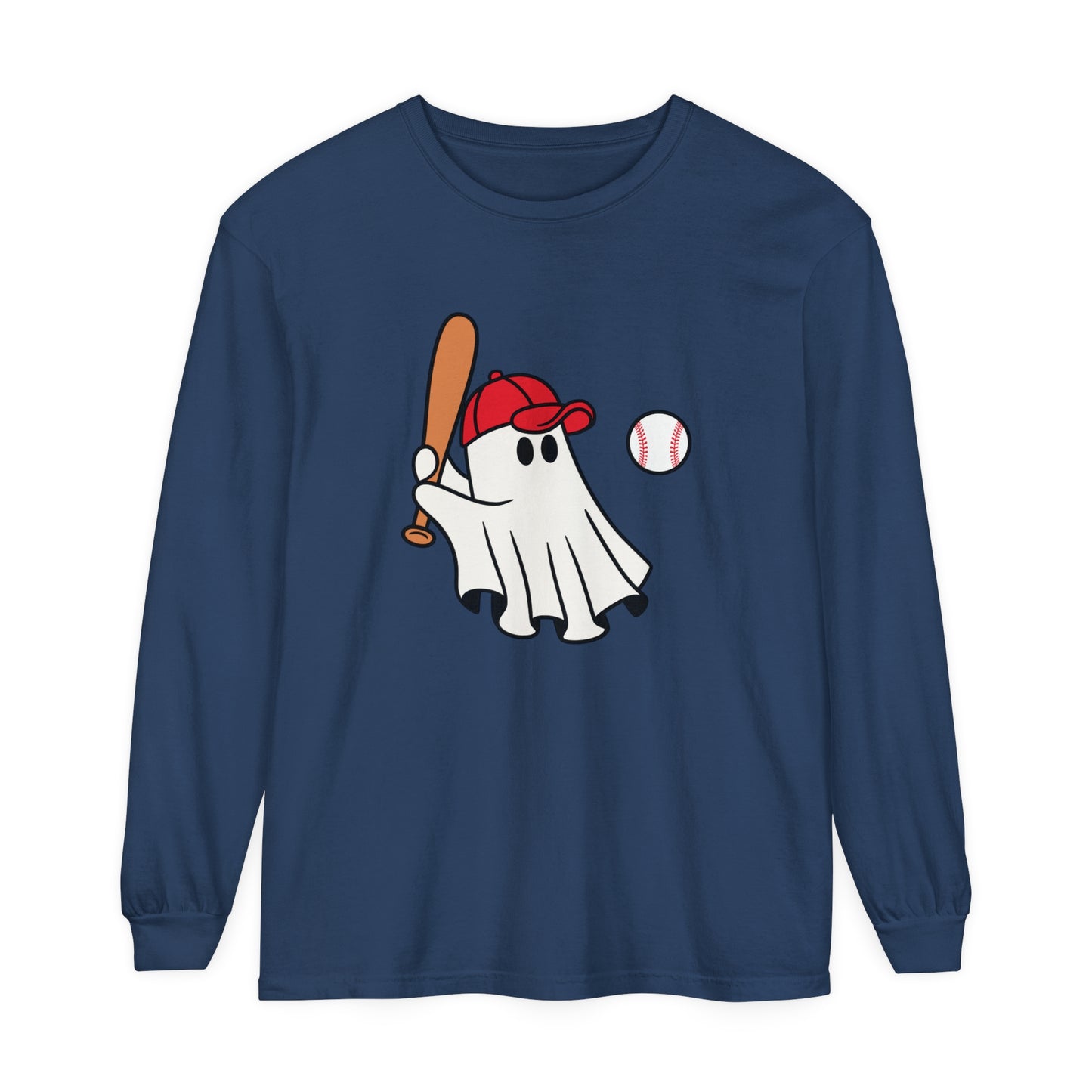Baseball Ghost Unisex Garment-dyed Long Sleeve T-Shirt