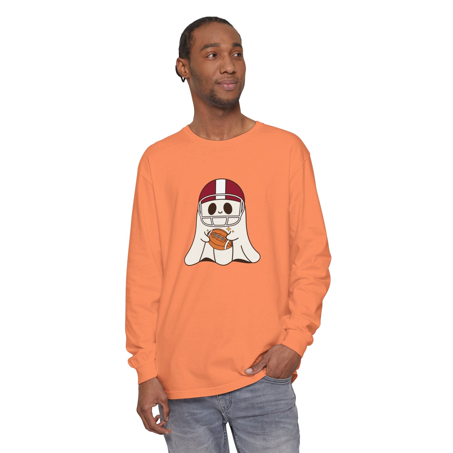 Football Ghost Unisex Garment-dyed Long Sleeve T-Shirt