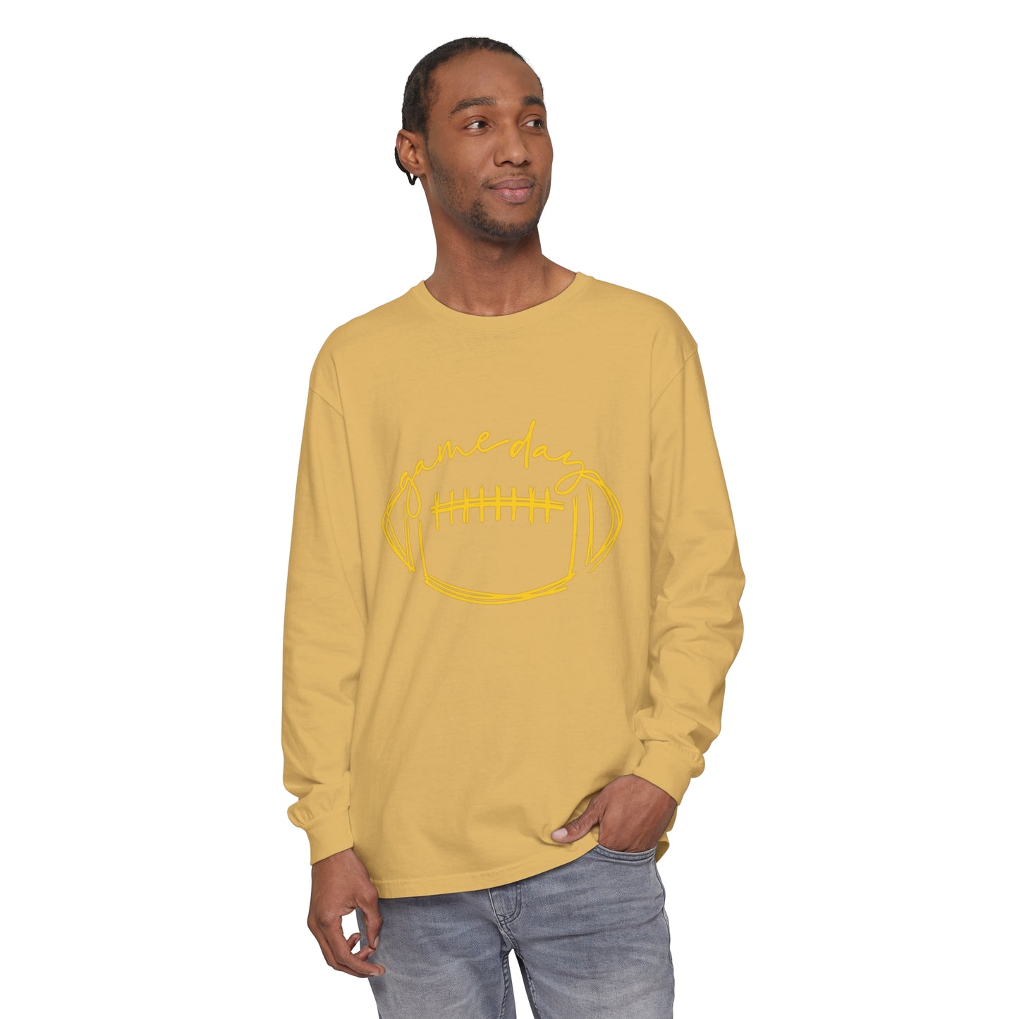 Game Day Football Yellow Unisex Garment-dyed Long Sleeve T-Shirt