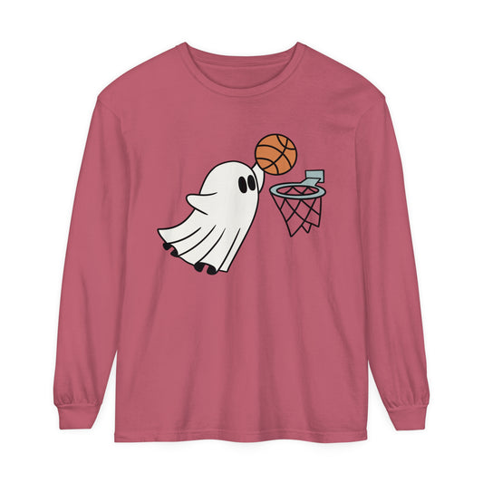 Dunking Basketball Ghost Unisex Garment-dyed Long Sleeve T-Shirt