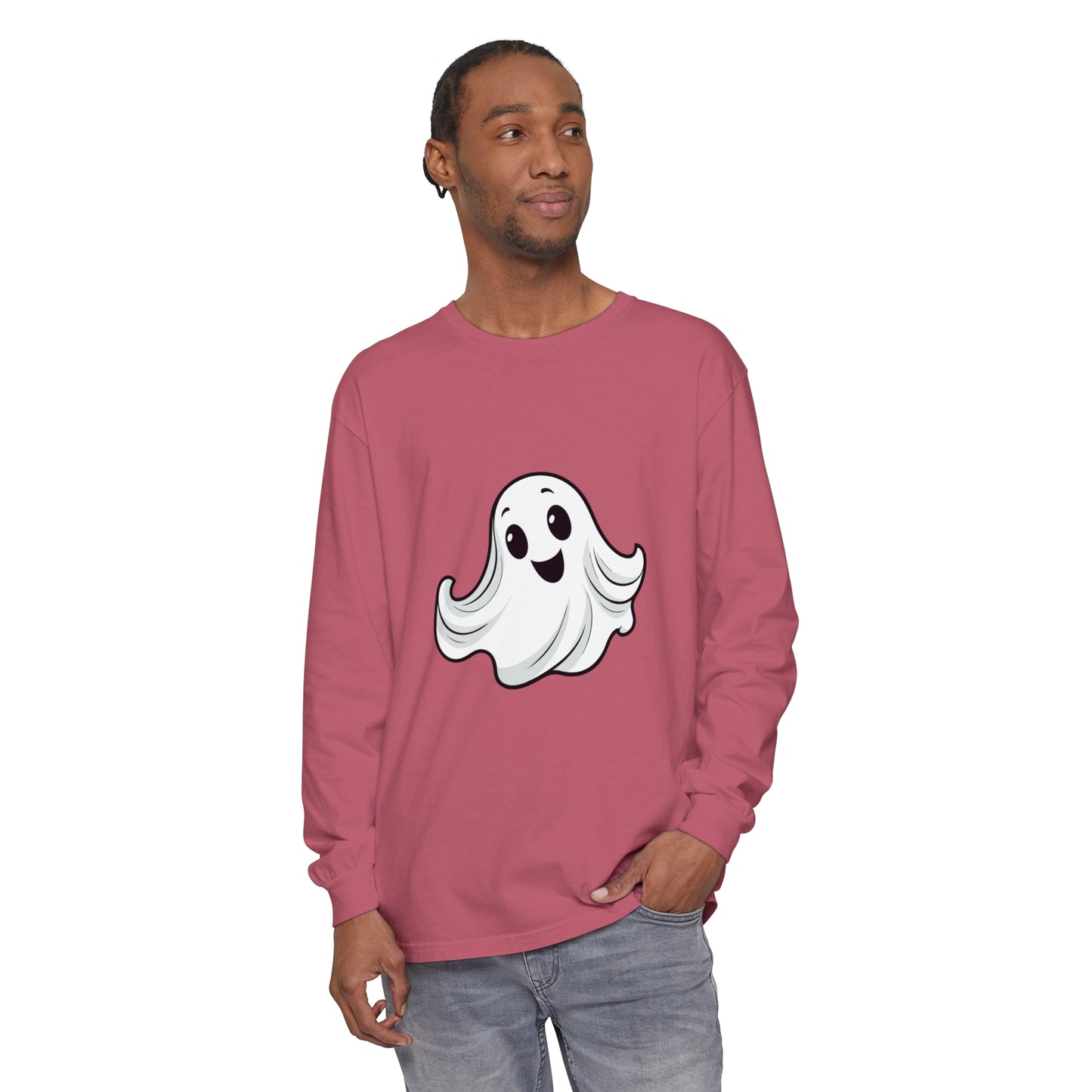 Cute Ghost Unisex Garment-dyed Long Sleeve T-Shirt