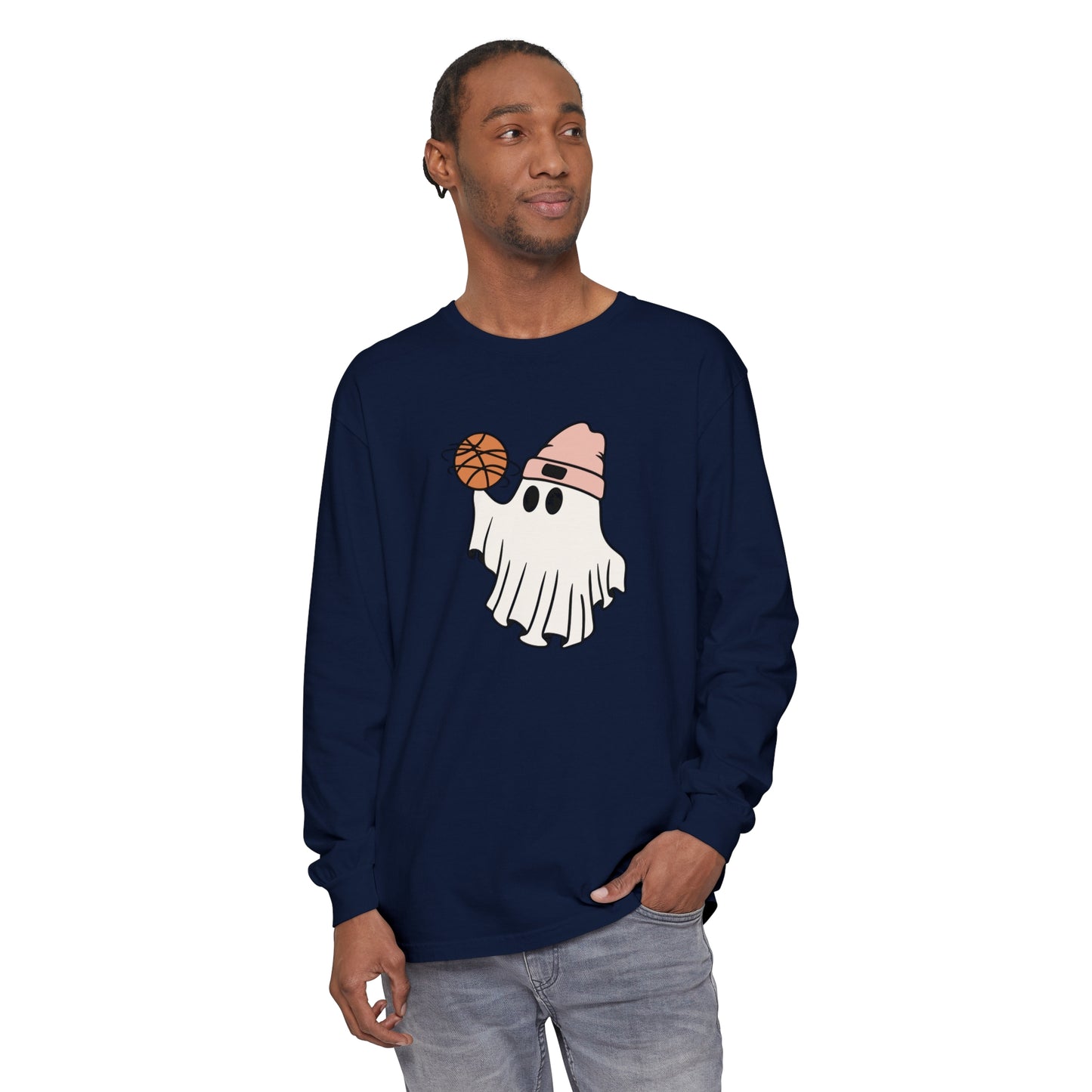 Basketball Ghost Unisex Garment-dyed Long Sleeve T-Shirt