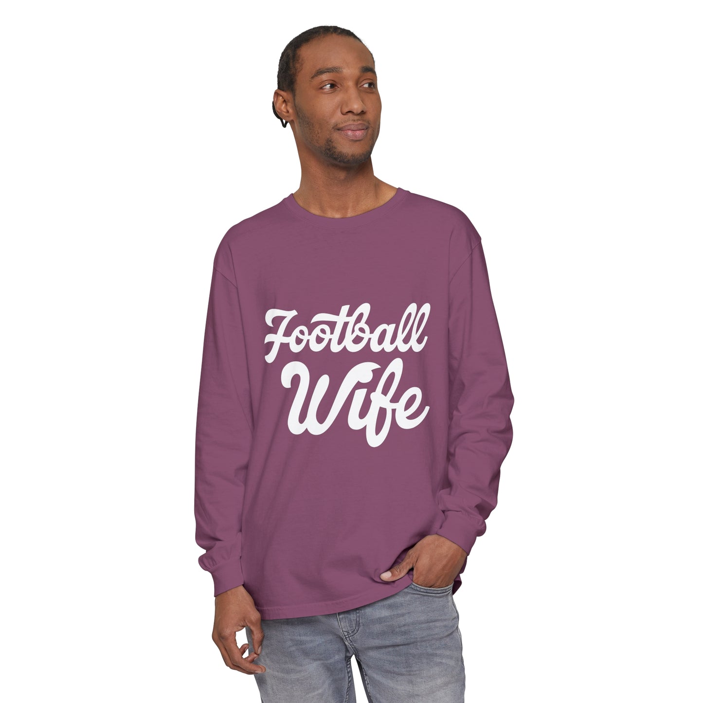 Football Wife White Unisex Garment-dyed Long Sleeve T-Shirt