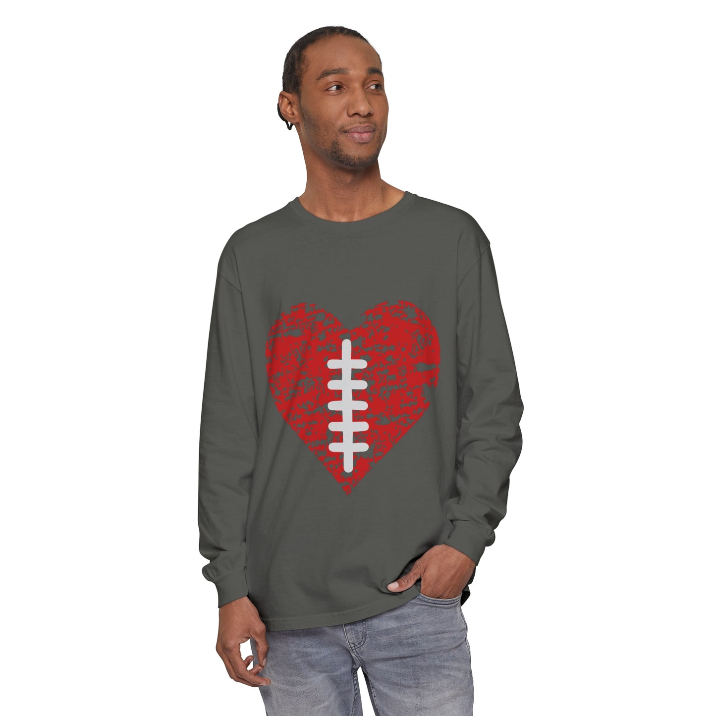 Football Heart with Laces Unisex Garment-dyed Long Sleeve T-Shirt