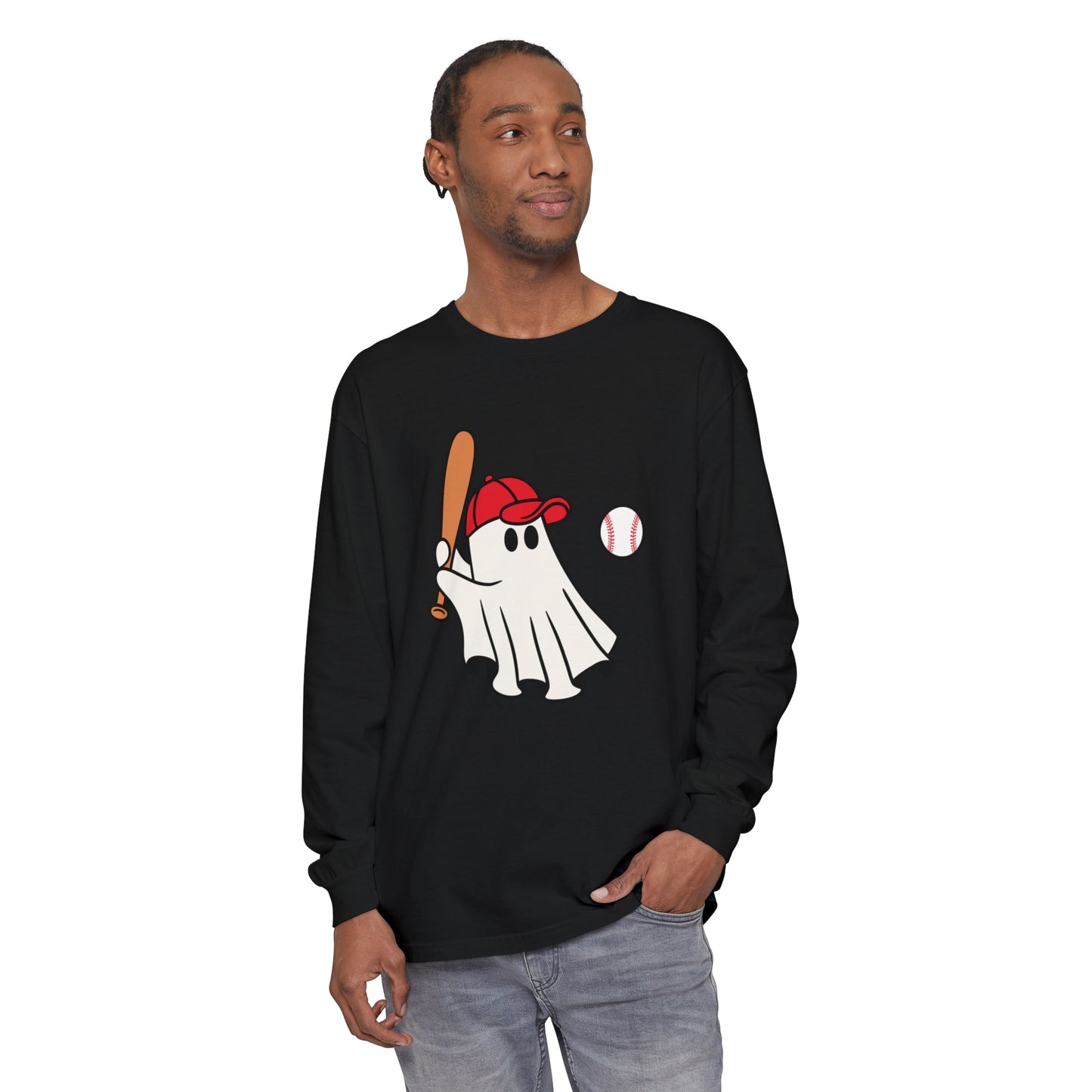 Baseball Ghost Unisex Garment-dyed Long Sleeve T-Shirt