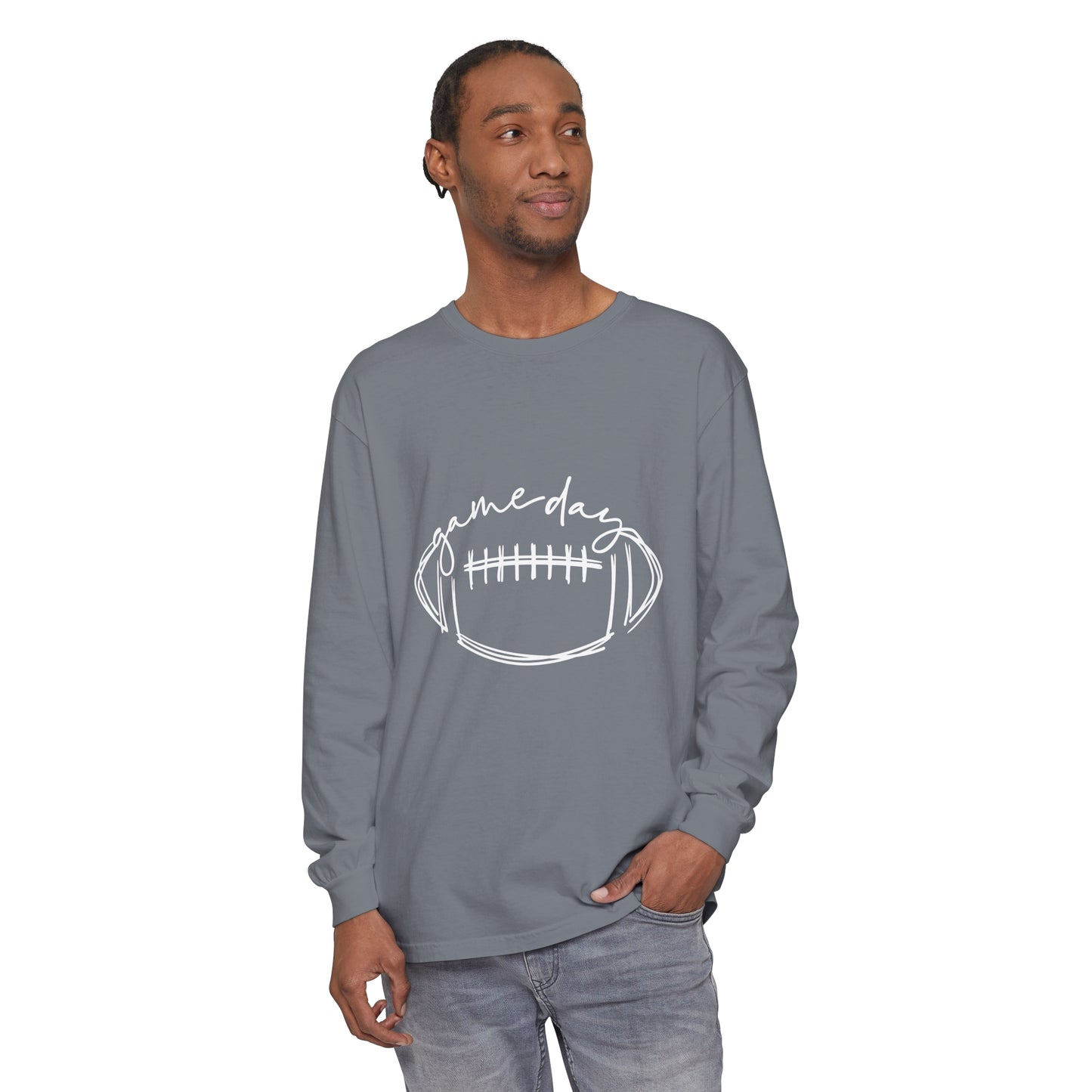 Game Day Football White Unisex Garment-dyed Long Sleeve T-Shirt