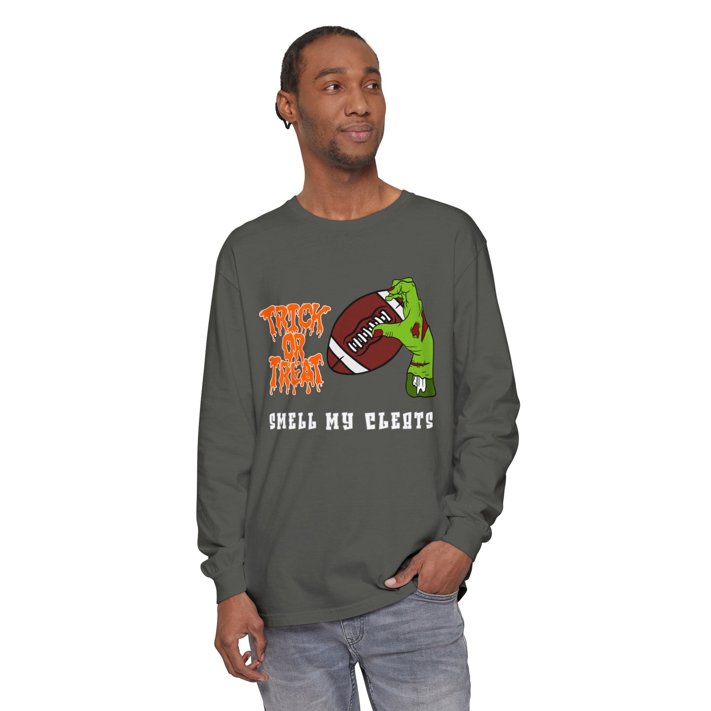 Trick or Treat Smell my Feet Unisex Garment-dyed Long Sleeve T-Shirt