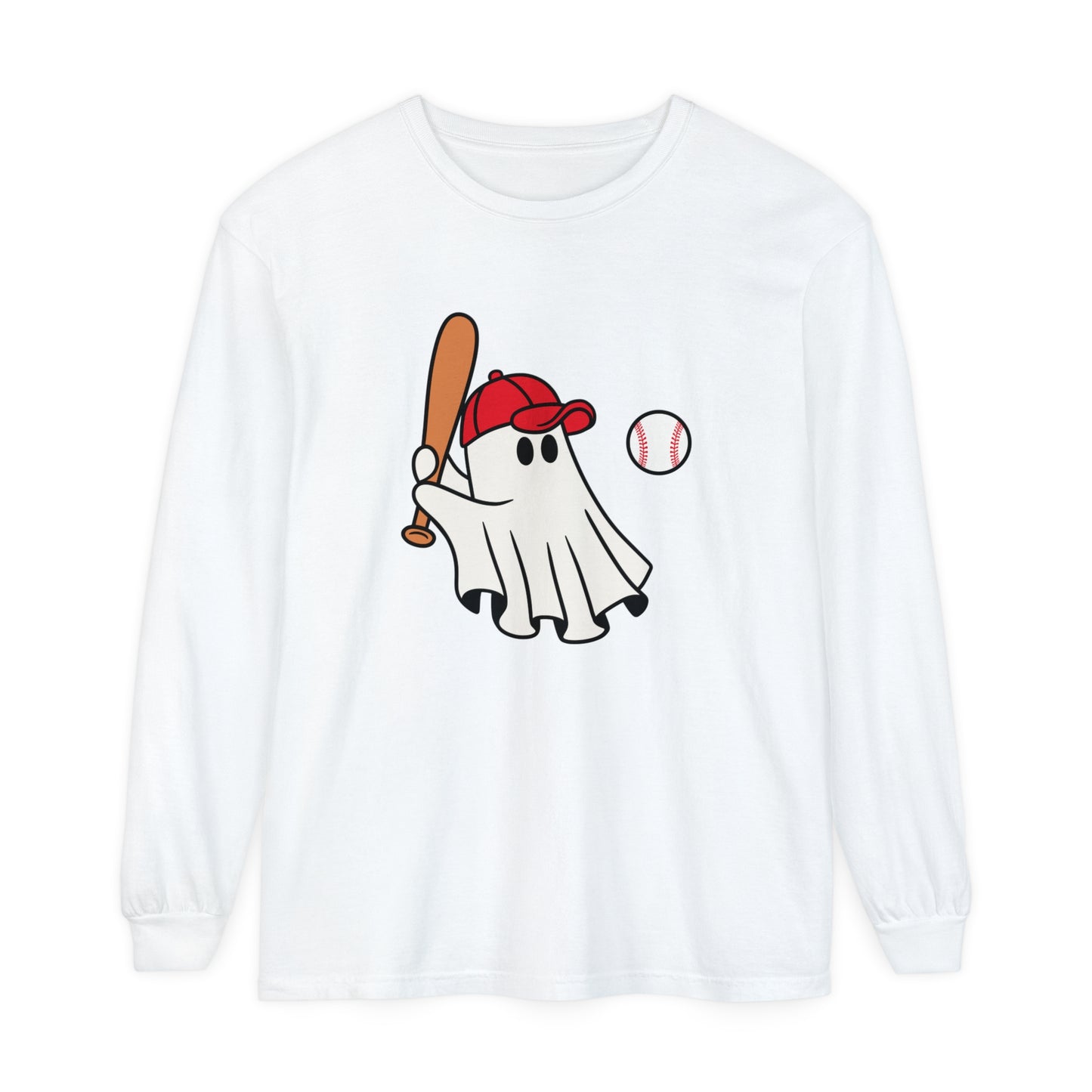Baseball Ghost Unisex Garment-dyed Long Sleeve T-Shirt