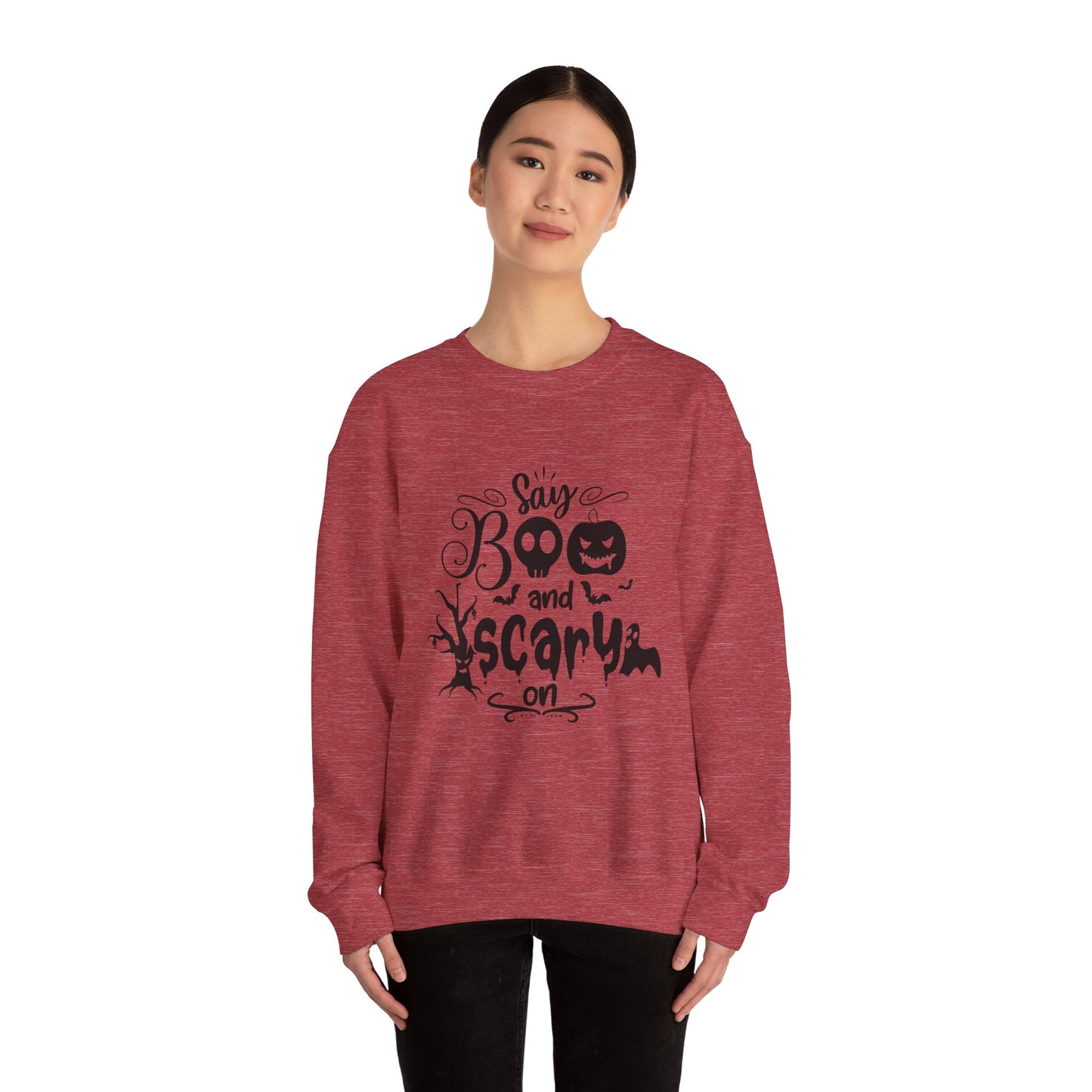 Say Boo and Scare On Unisex Heavy Blend™ Crewneck Sweatshirt