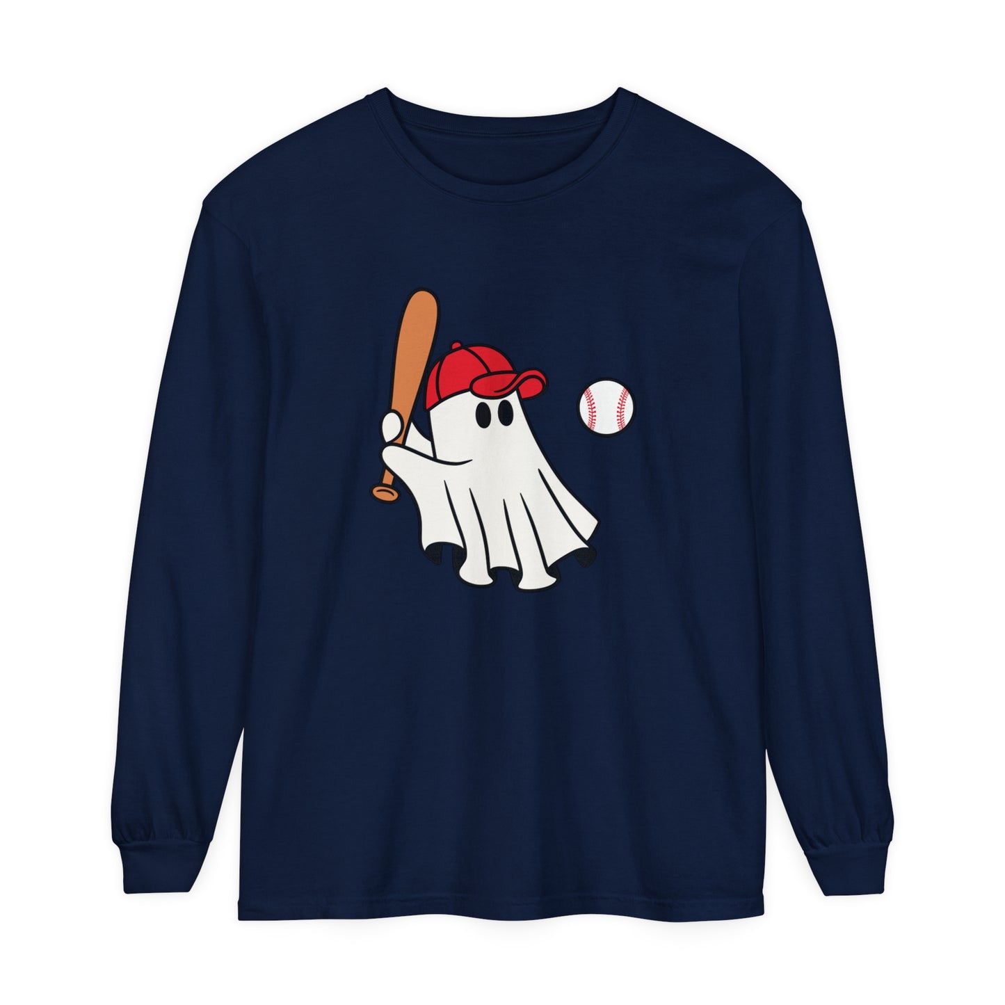 Baseball Ghost Unisex Garment-dyed Long Sleeve T-Shirt
