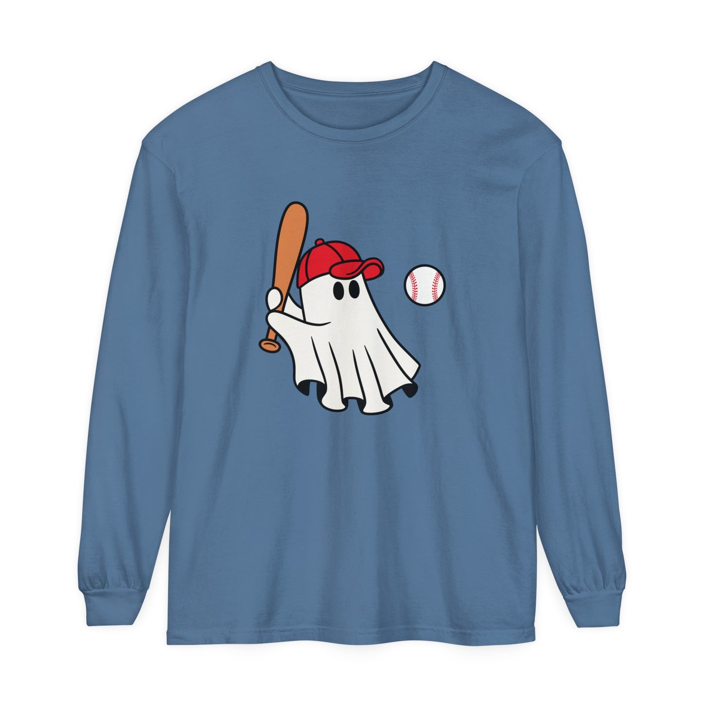 Baseball Ghost Unisex Garment-dyed Long Sleeve T-Shirt