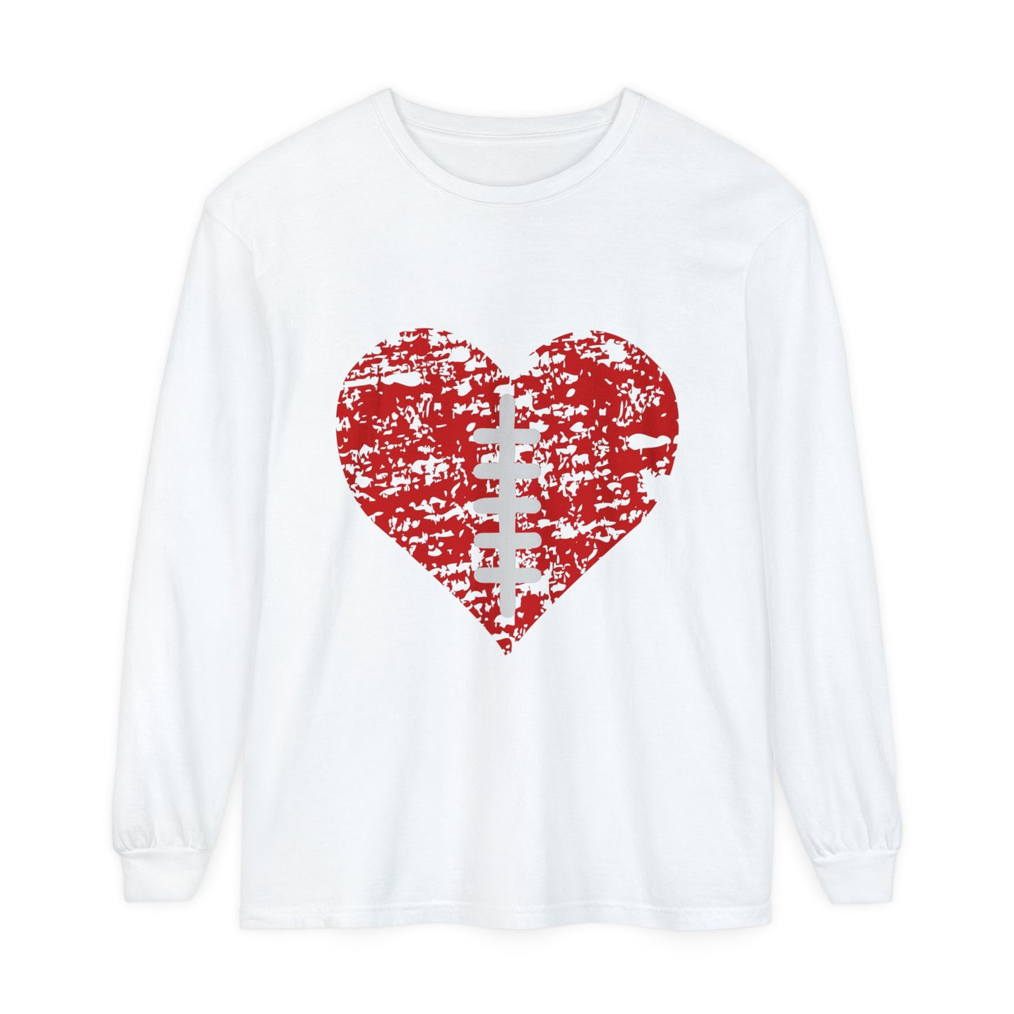 Football Heart with Laces Unisex Garment-dyed Long Sleeve T-Shirt